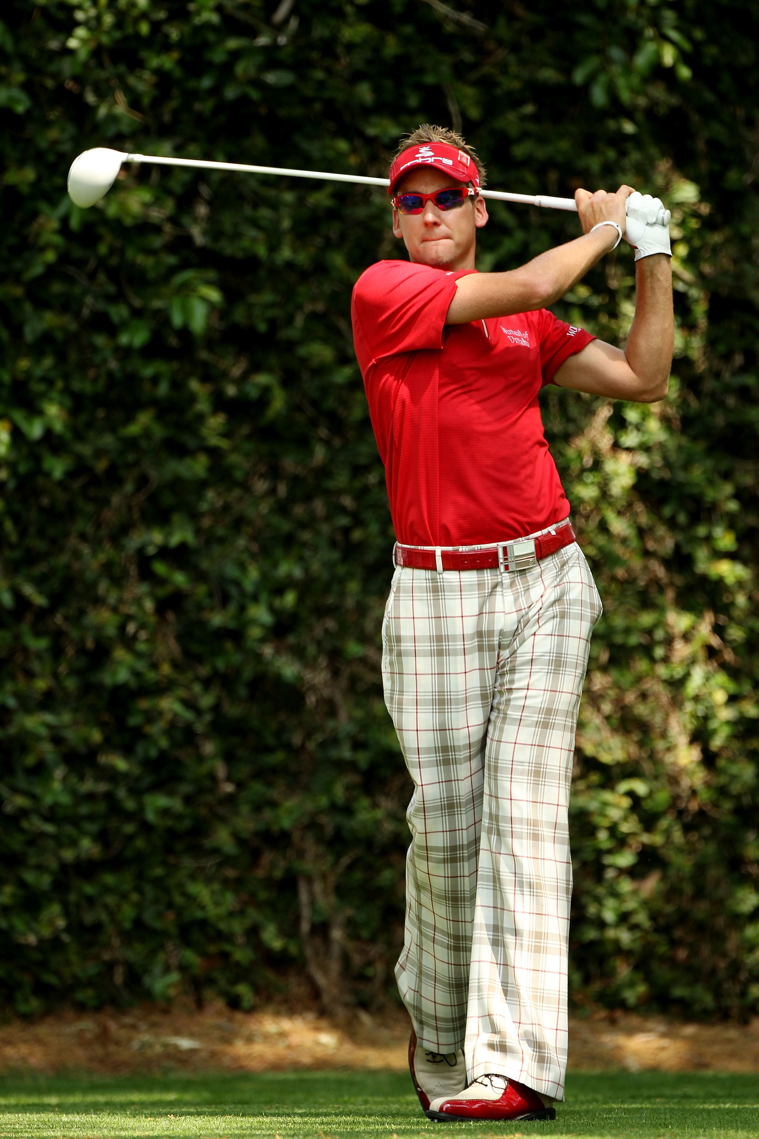AUGUSTA, GA - APRIL 09:  Ian Poulter of England watches his tee shot on the second hole during the third round of the 2011 Masters Tournament at Augusta National Golf Club on April 9, 2011 in Augusta, Georgia.  (Photo by Andrew Redington/Getty Images)