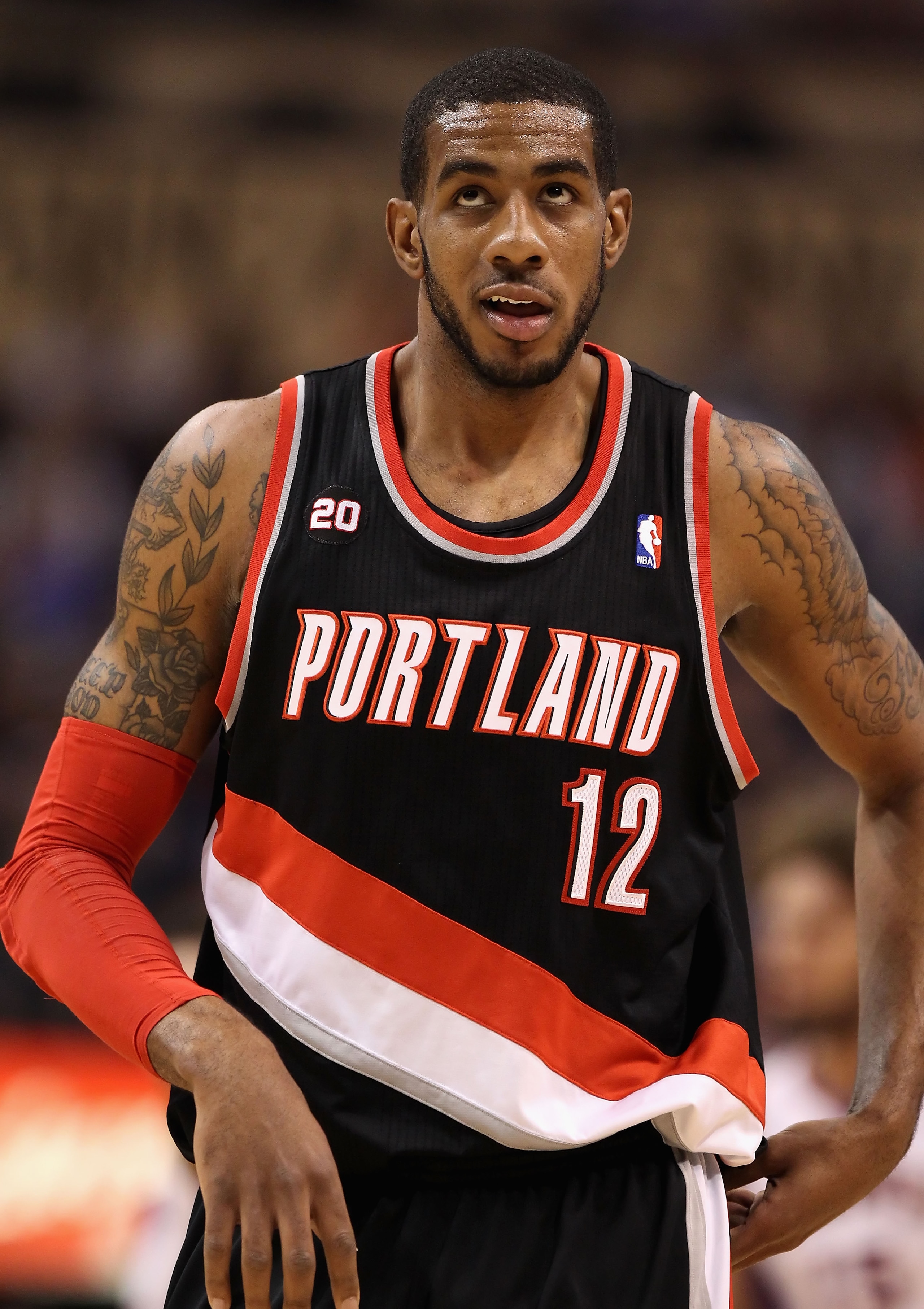 PHOENIX, AZ - JANUARY 14:  LaMarcus Aldridge #12 of the Portland Trail Blazers in action during the NBA game against the Phoenix Suns at US Airways Center on January 14, 2011 in Phoenix, Arizona. The Suns defeated the Trail Blazers 115-111. NOTE TO USER: