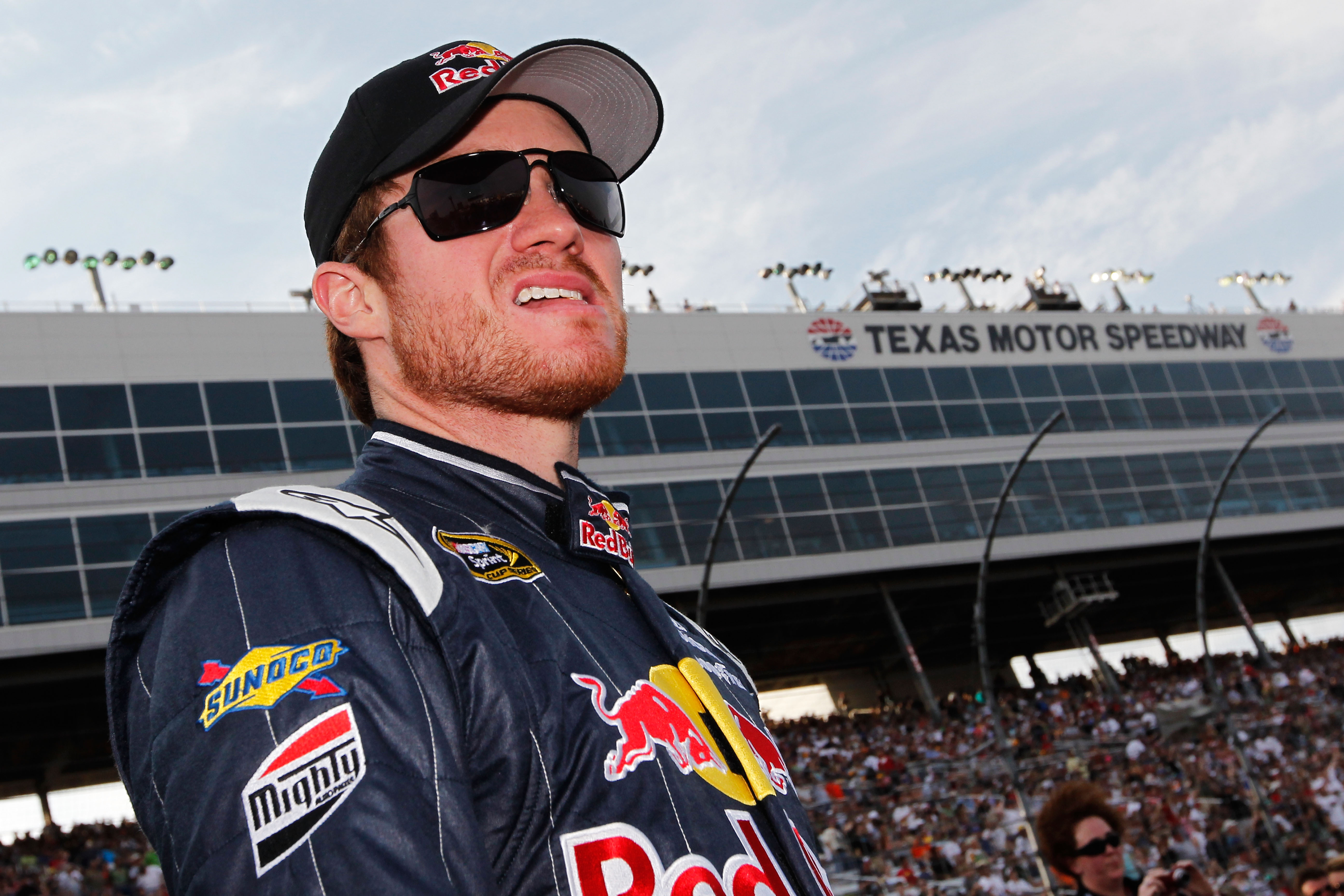 FORT WORTH, TX - APRIL 09:  Brian Vickers, driver of the #83 Red Bull Toyota, stands on the grid prior to the NASCAR Sprint Cup Series Samsung Mobile 500 at Texas Motor Speedway on April 9, 2011 in Fort Worth, Texas.  (Photo by Tom Pennington/Getty Images