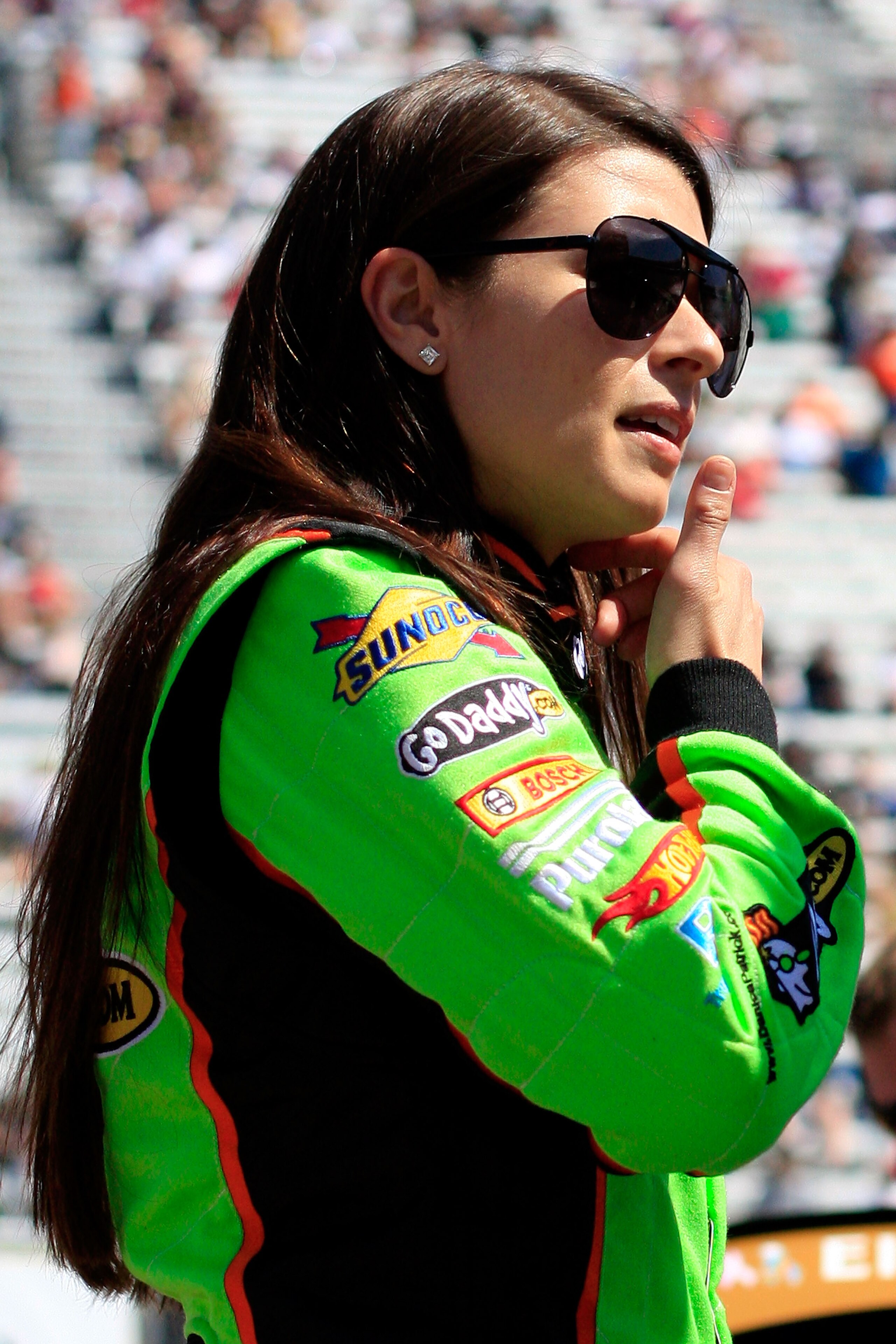 BRISTOL, TN - MARCH 19:  Danica Patrick, driver of the #7 GoDaddy.com Chevrolet, stands on the grid prior to the start of the NASCAR Nationwide Series Scotts EZ Seed 300 at Bristol Motor Speedway on March 19, 2011 in Bristol, Tennessee.  (Photo by Justin