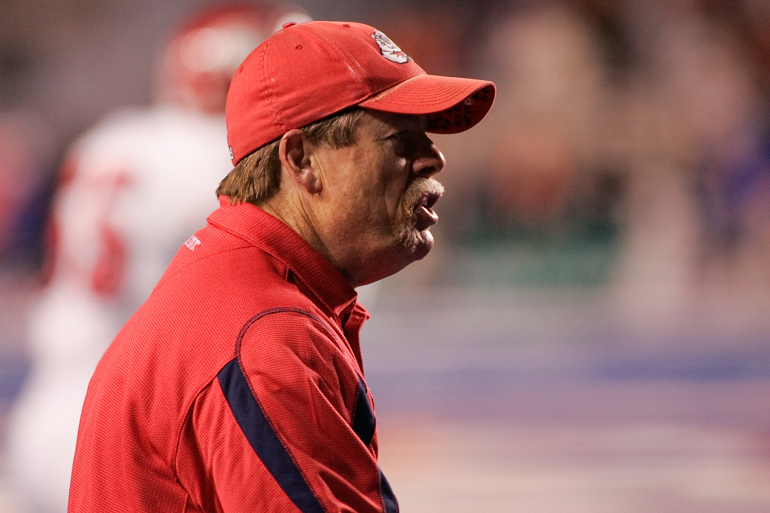 BOISE, ID - NOVEMBER 28: Head Coach Pat Hill of the Fresno State Bulldogs looks on during their game against the Boise State Broncos on November 28, 2008 at Bronco Stadium in Boise, Idaho.  (Photo by Otto Kitsinger III/Getty Images)