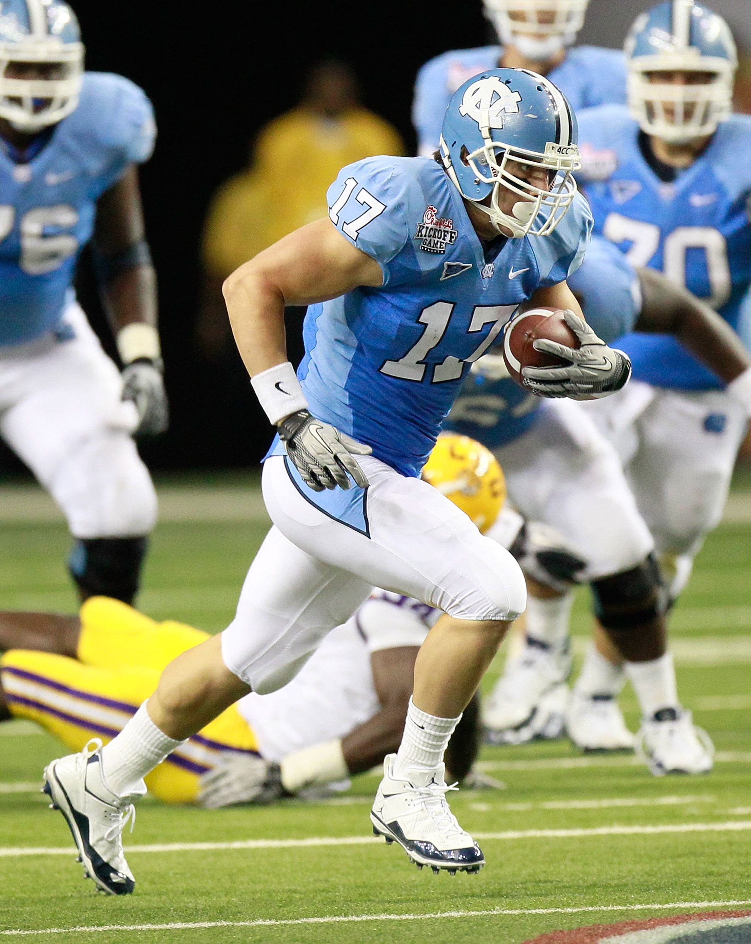 ATLANTA - SEPTEMBER 04: Zack Pianalto #17 of the North Carolina Tar Heels against the LSU Tigers during the Chick-fil-A Kickoff Game at Georgia Dome on September 4, 2010 in Atlanta, Georgia. (Photo by Kevin C. Cox/Getty Images) ATLANTA - SEPTEMBER 04: Zack Pianalto #17 of the North Carolina Tar Heels against the LSU Tigers during the Chick-fil-A Kickoff Game at Georgia Dome on September 4, 2010 in Atlanta, Georgia. (Photo by Kevin C. Cox/Getty Images)
