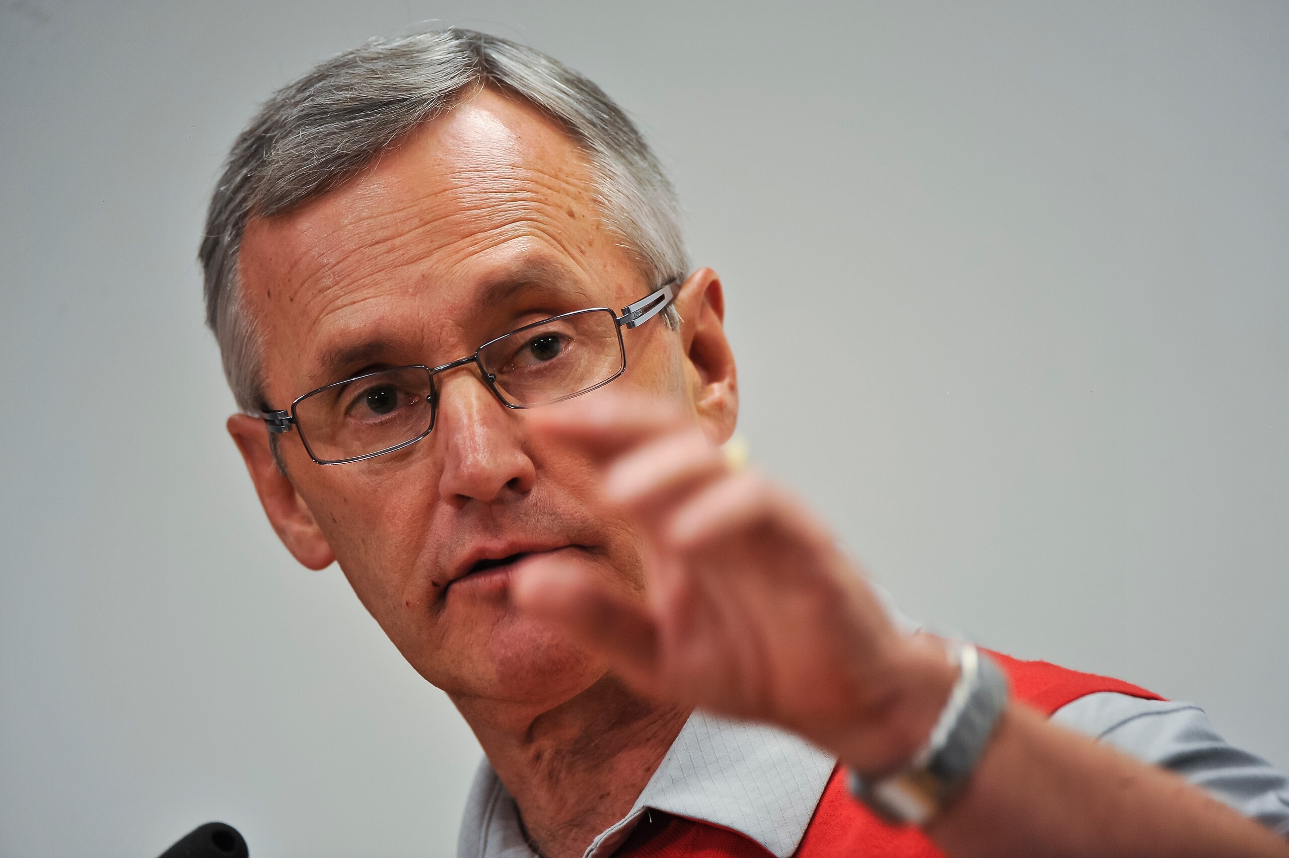 COLUMBUS, OH - MARCH 30:  Head Coach Jim Tressel speaks to the media during a press conference before the start of Spring practices at the Woody Hayes Athletic Center at The Ohio State University on March 30, 2011 in Columbus, Ohio. (Photo by Jamie Sabau/