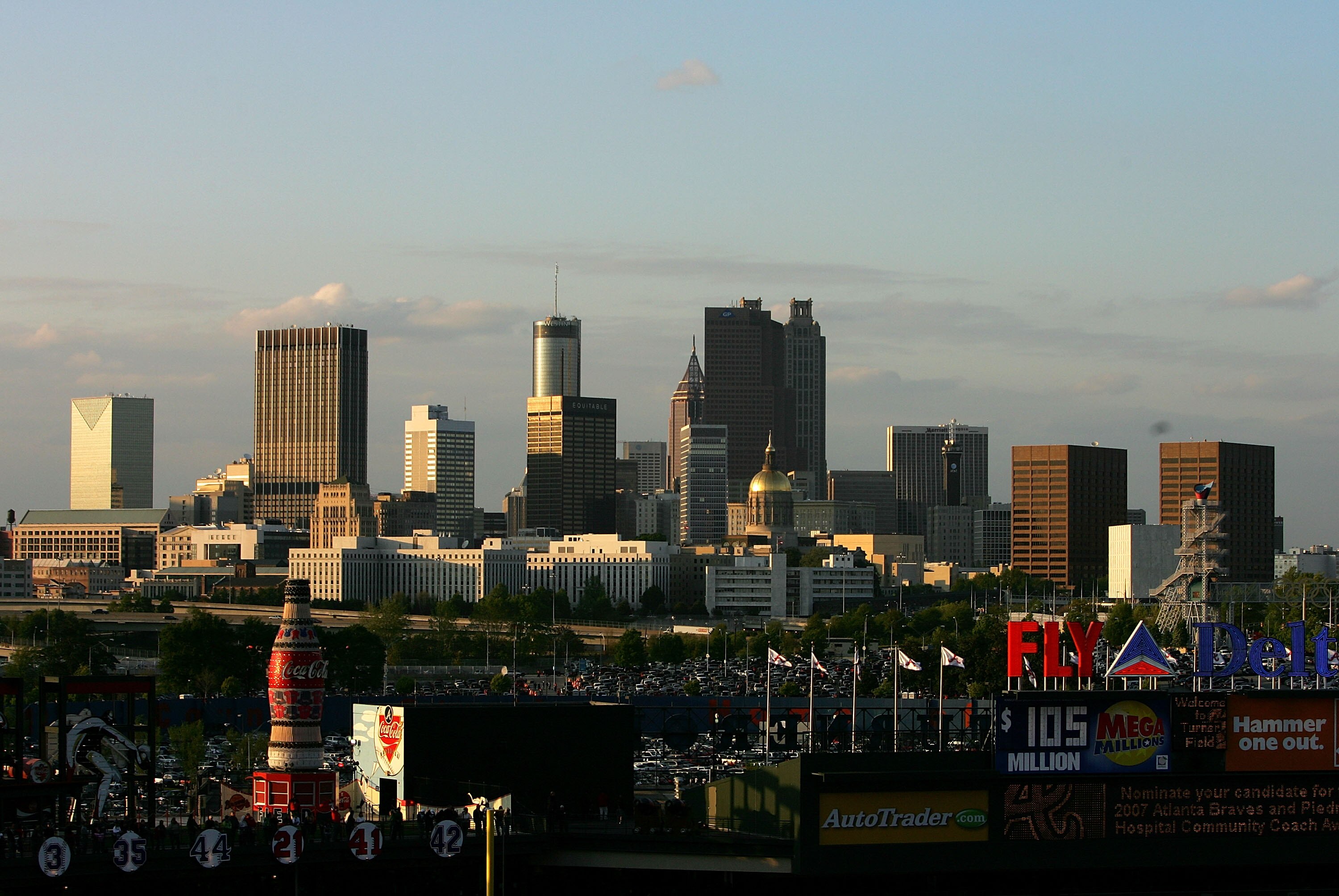 ATLANTA - APRIL 6:  The Atlanta skyline sits beyond Turner Field before the start of the New York Mets versus Atlanta Braves during the Braves home season opening game at Turner Field April 6, 2007 in Atlanta, Georgia.  (Photo by Streeter Lecka/Getty Imag