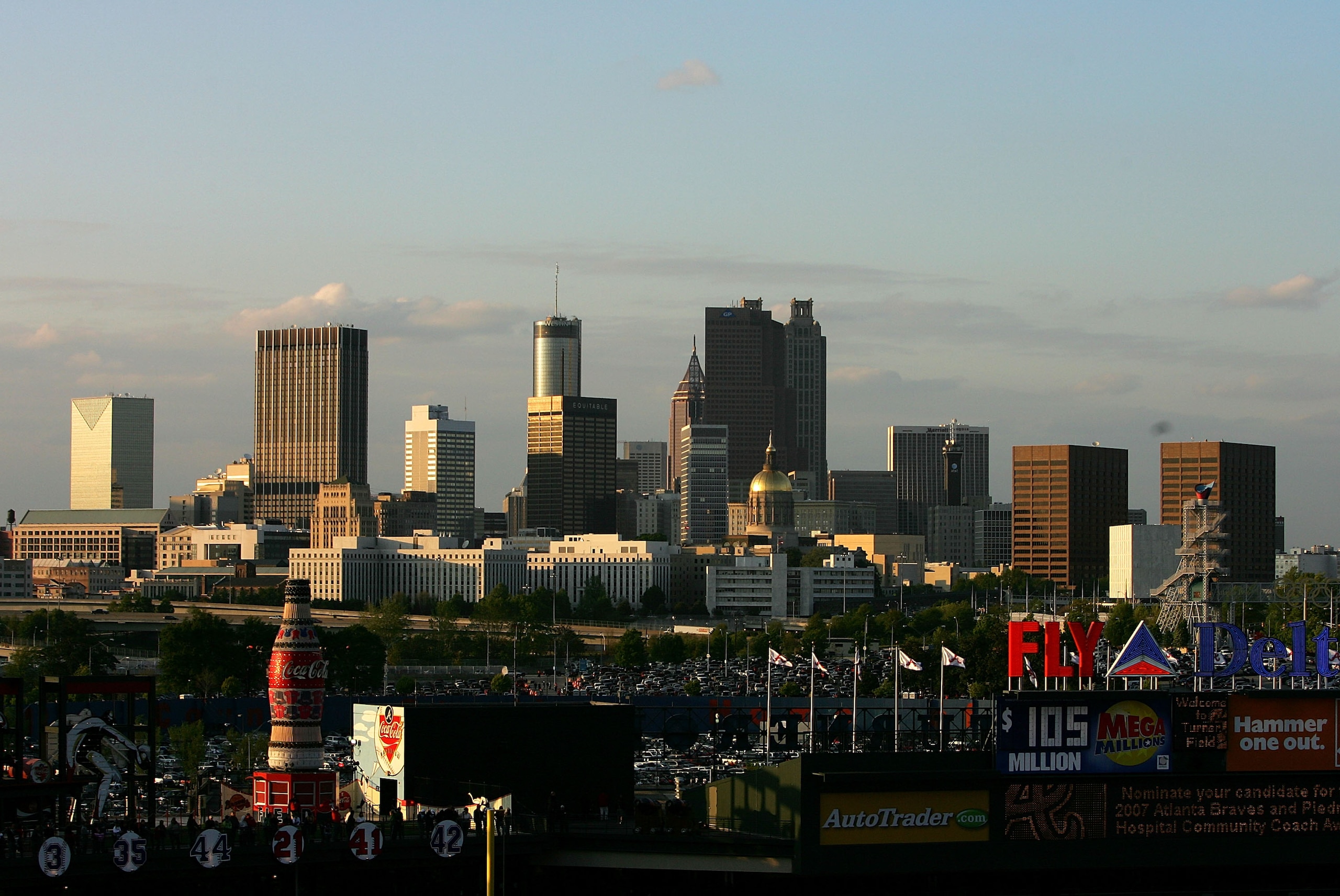 ATLANTA - APRIL 6:  The Atlanta skyline sits beyond Turner Field before the start of the New York Mets versus Atlanta Braves during the Braves home season opening game at Turner Field April 6, 2007 in Atlanta, Georgia.  (Photo by Streeter Lecka/Getty Imag