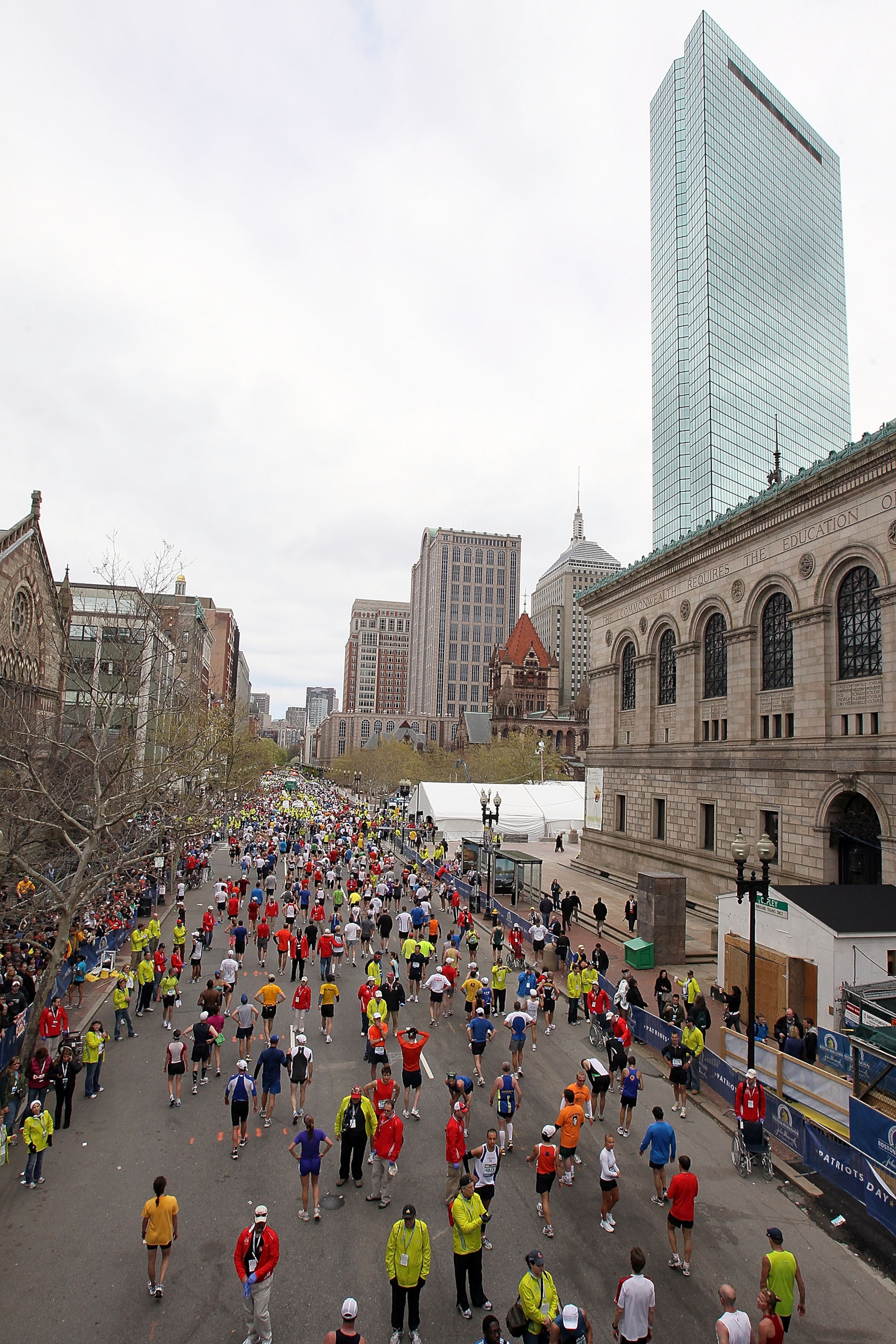 BOSTON - APRIL 19:  Participants walk down Boylston Street after finishing during the 114th Boston Marathon on April 19, 2010 in Boston, Massachusetts. (Photo by Jim Rogash/Getty Images)