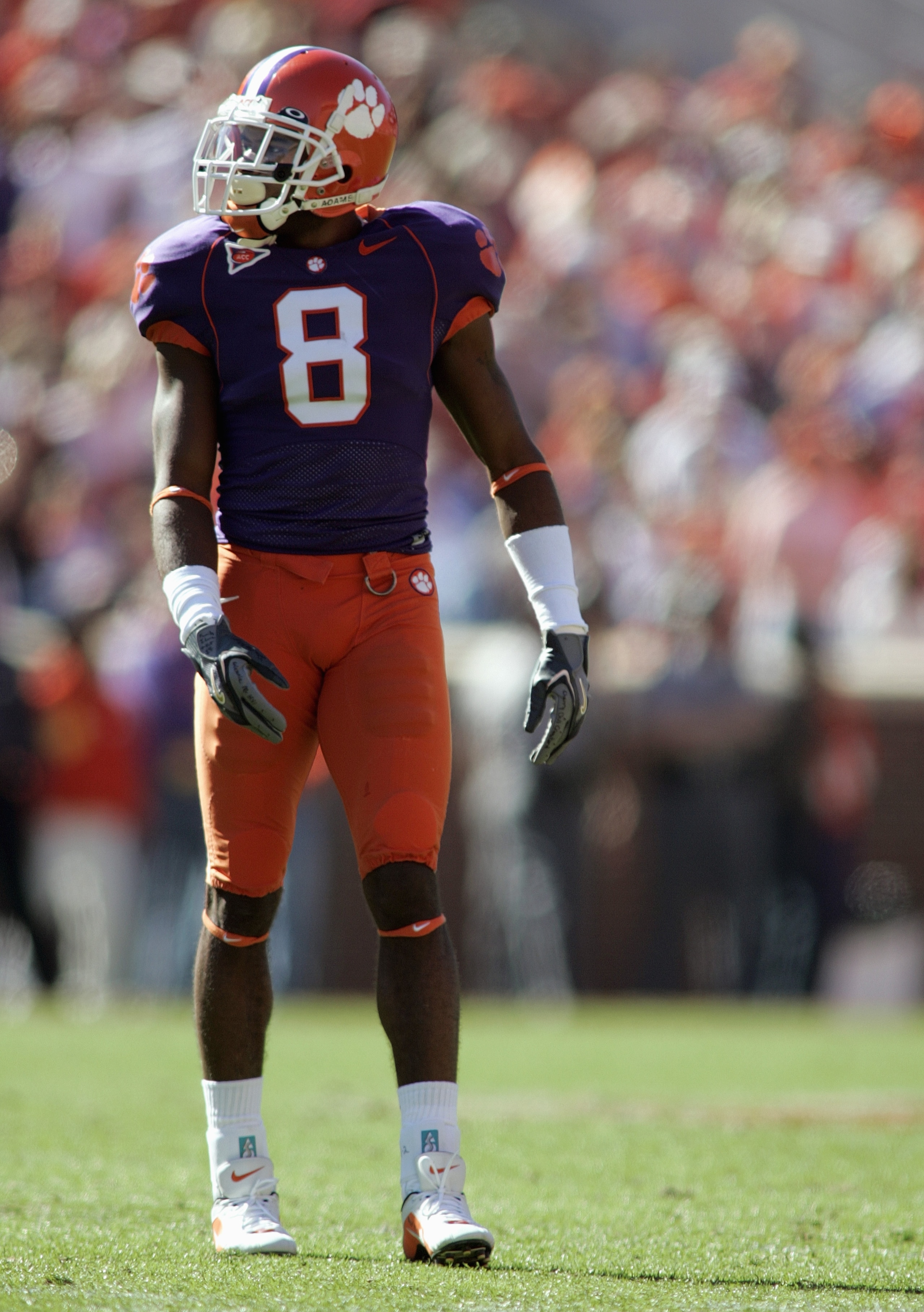 CLEMSON, SC - NOVEMBER 12:  Tye Hill #8 of the Clemson Tigers looks on during an Atlantic Coast Conference game against the Florida State Seminoles on November 12, 2005 at Clemson Memorial Stadium in Clemson, South Carolina.  The Clemson Tigers  defeated