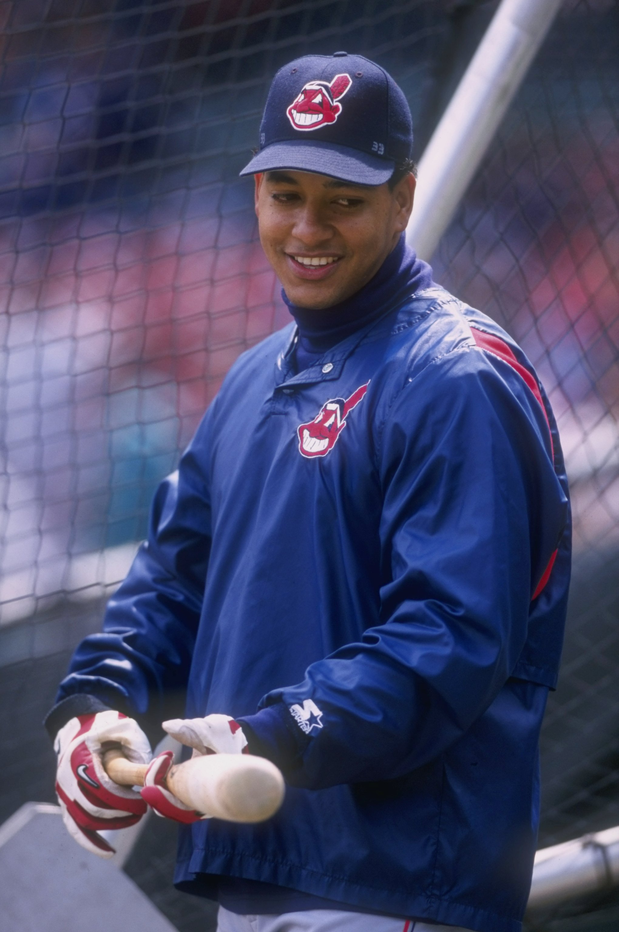 18 Apr 1998:  Outfielder Manny Ramirez of the Cleveland Indians looks on during a game against the Boston Red Sox at Fenway Park in Boston, Massachusetts. The Indians defeated the Red Sox 7-4. Mandatory Credit: David Seelig  /Allsport