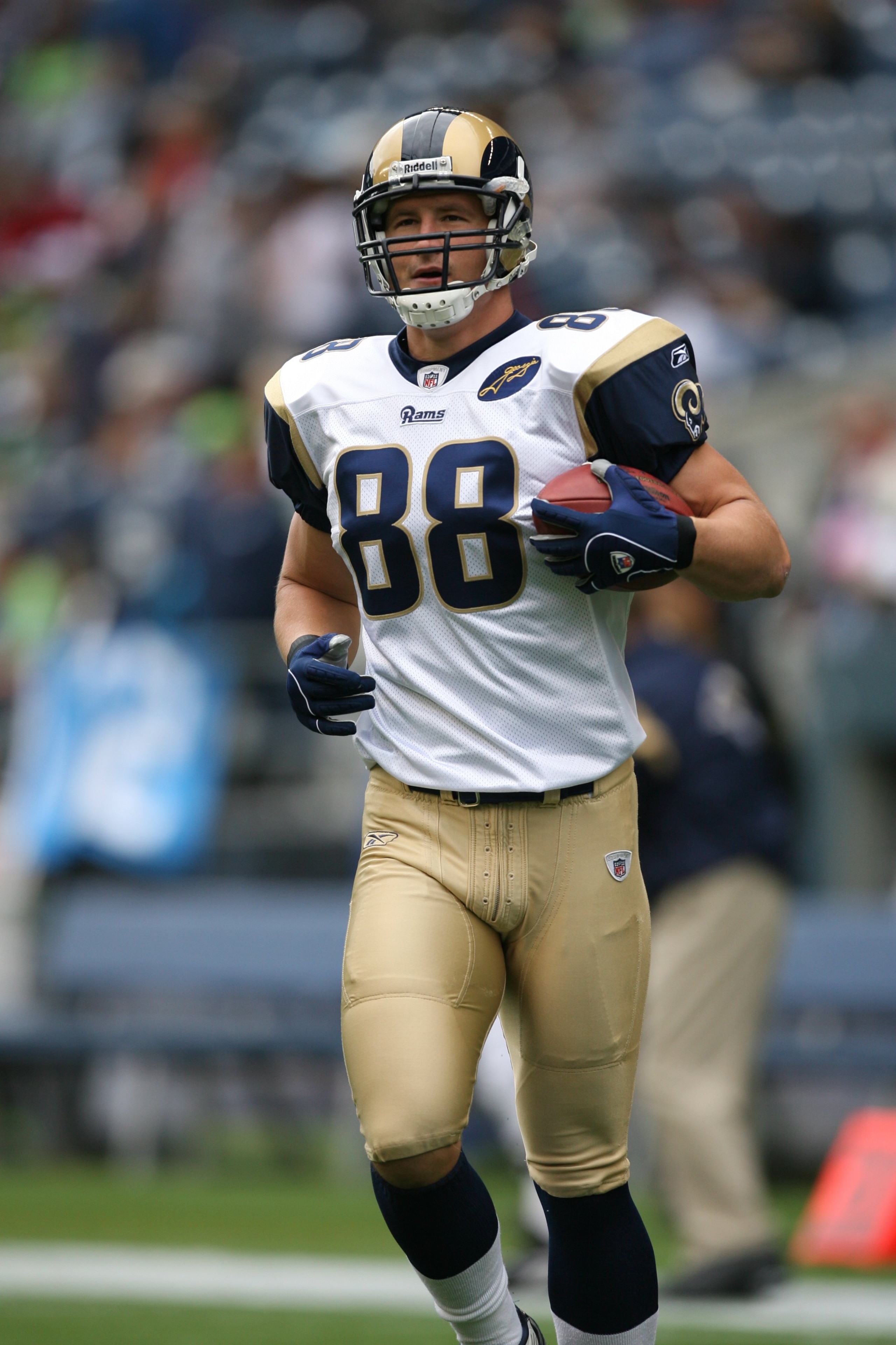 SEATTLE - SEPTEMBER 21:  Joe Klopfenstein #88 of the St. Louis Rams warms up before the game against the Seattle Seahawks on September 21, 2008 at Qwest Field in Seattle, Washington. (Photo by Otto Greule Jr/Getty Images)