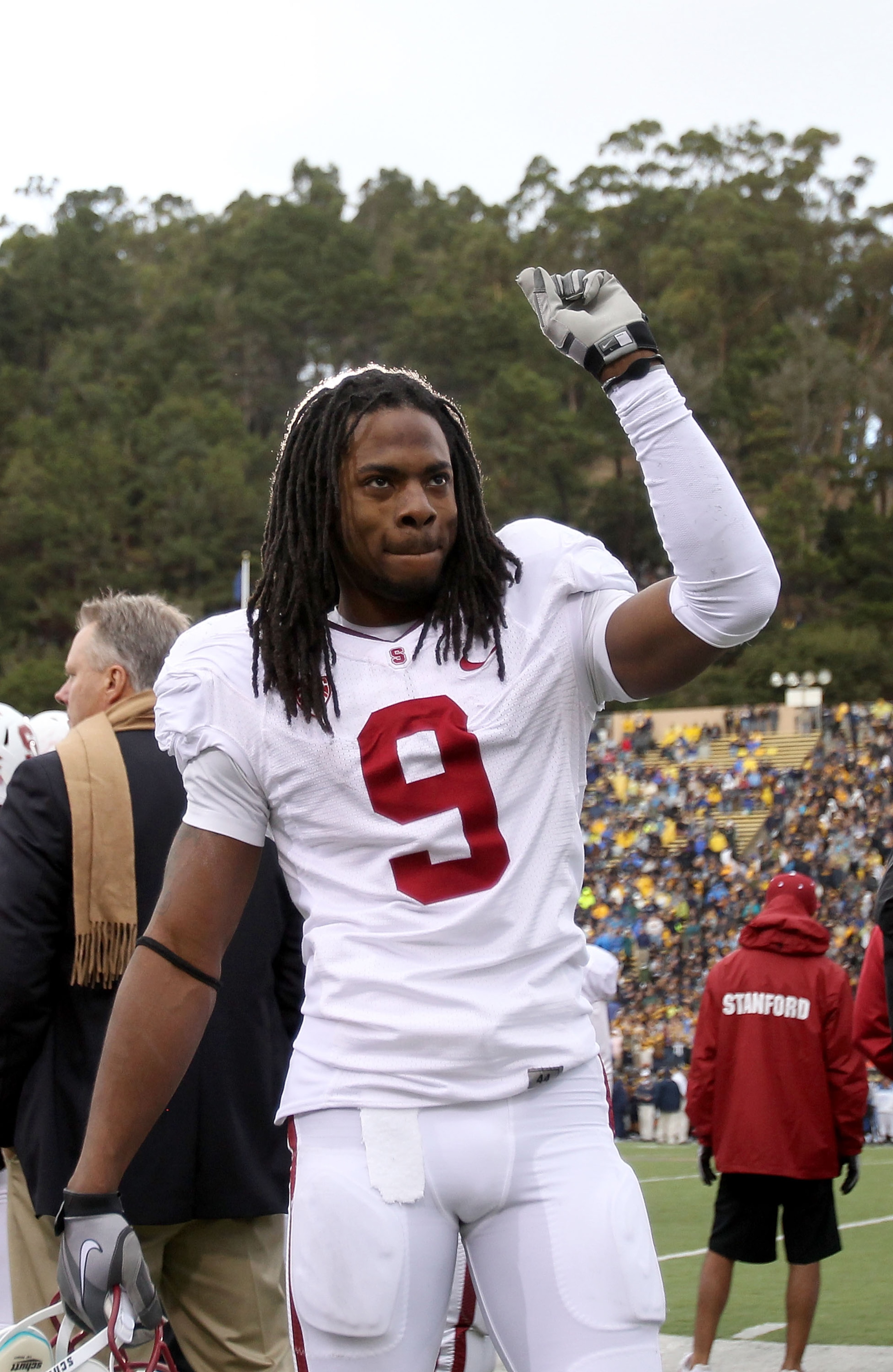 BERKELEY, CA - NOVEMBER 20: Richard Sherman #9 of the Stanford Cardinal celebrates after beating the California Golden Bears at California Memorial Stadium on November 20, 2010 in Berkeley, California. (Photo by Ezra Shaw/Getty Images) BERKELEY, CA - NOVEMBER 20: Richard Sherman #9 of the Stanford Cardinal celebrates after beating the California Golden Bears at California Memorial Stadium on November 20, 2010 in Berkeley, California. (Photo by Ezra Shaw/Getty Images)