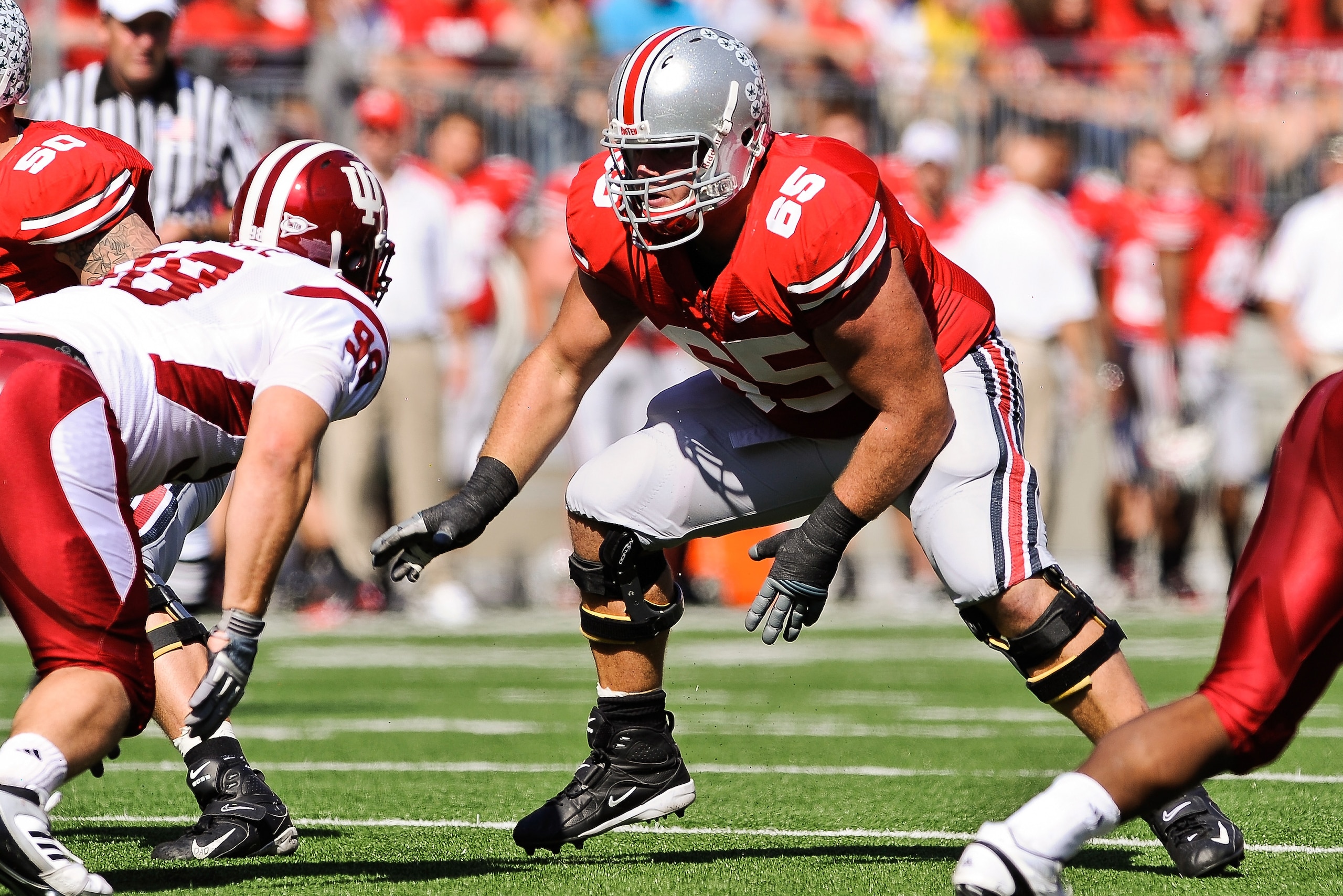 COLUMBUS, OH - OCTOBER 9: Justin Boren #65 of the Ohio State Buckeyes blocks against the Indiana Hoosiers at Ohio Stadium on October 9, 2010 in Columbus, Ohio. (Photo by Jamie Sabau/Getty Images) COLUMBUS, OH - OCTOBER 9: Justin Boren #65 of the Ohio State Buckeyes blocks against the Indiana Hoosiers at Ohio Stadium on October 9, 2010 in Columbus, Ohio. (Photo by Jamie Sabau/Getty Images)
