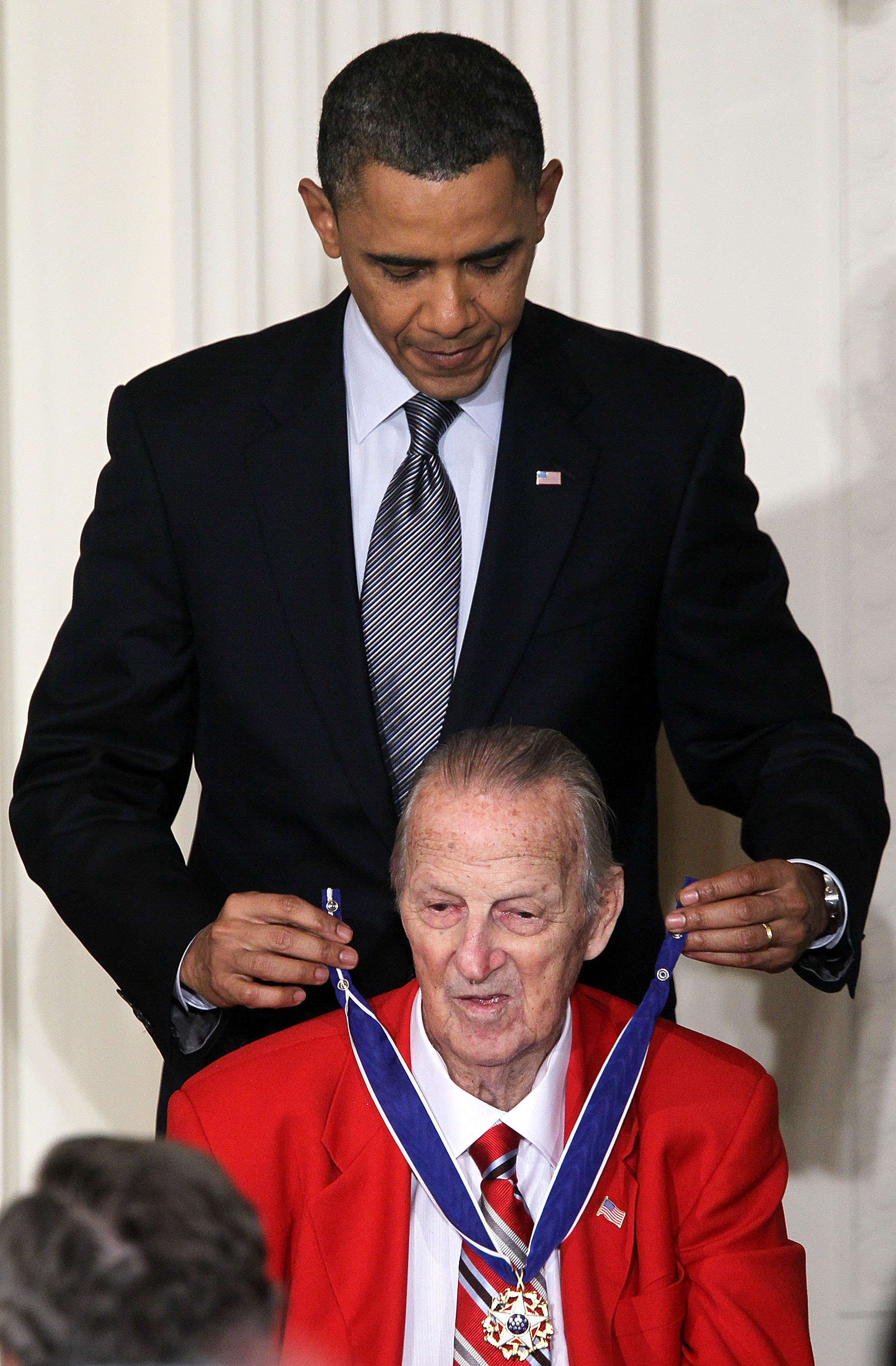WASHINGTON, DC - FEBRUARY 15:   Baseball Hall of Fame member Stan Musial is presented with the 2010 Medal of Freedom by U.S. President Barack Obama during an East Room event at the White House February 15, 2011 in Washington, DC. Obama presented the medal
