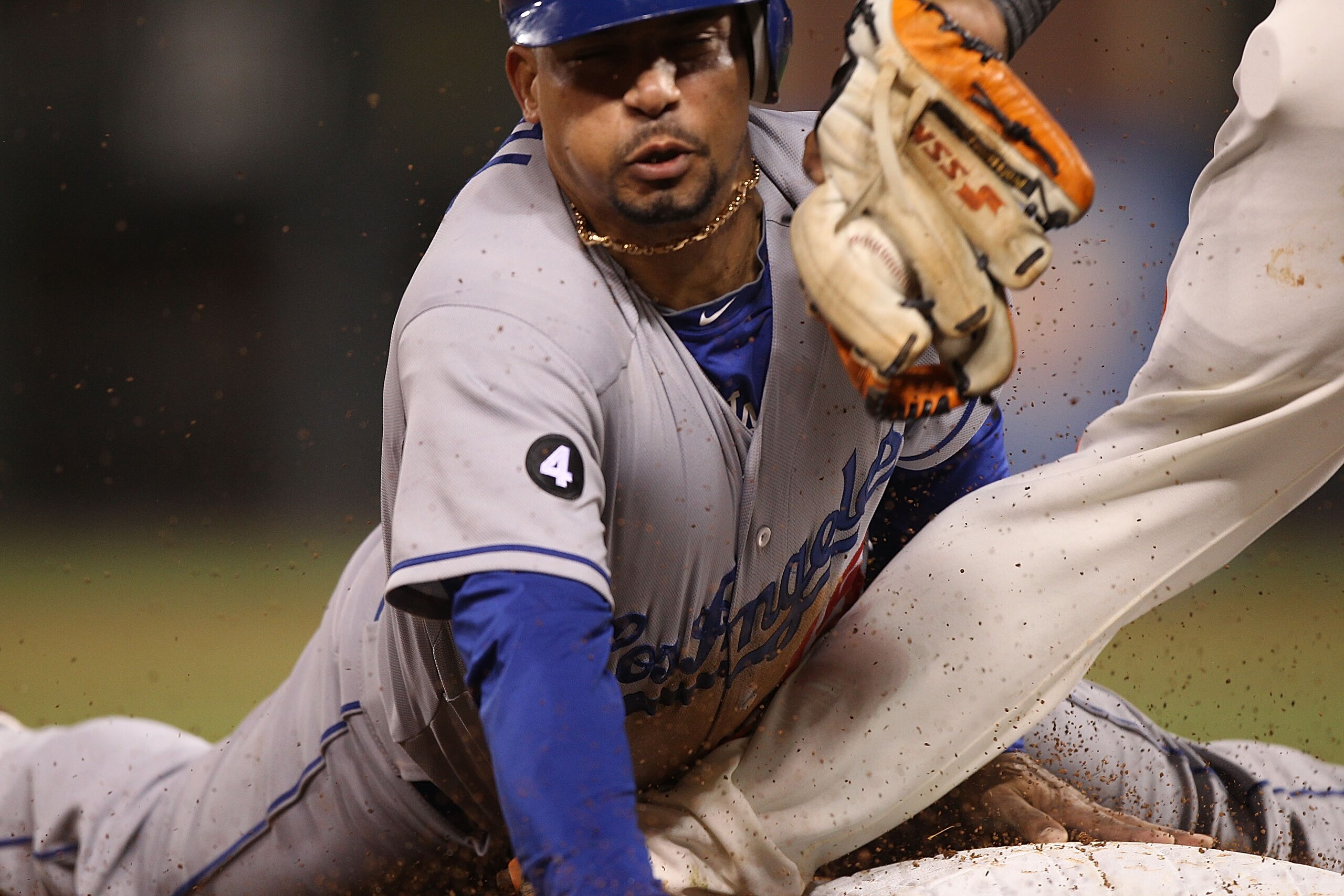 SAN FRANCISCO, CA - APRIL 11: Rafael Furcal #15 of the Los Angeles Dodgers steals third base in the fifth inning against the San Francisco Giants during an MLB game at AT&T Park on April 11, 2011 in San Francisco, California. Furcal would break his left SAN FRANCISCO, CA - APRIL 11: Rafael Furcal #15 of the Los Angeles Dodgers steals third base in the fifth inning against the San Francisco Giants during an MLB game at AT&T Park on April 11, 2011 in San Francisco, California. Furcal would break his left