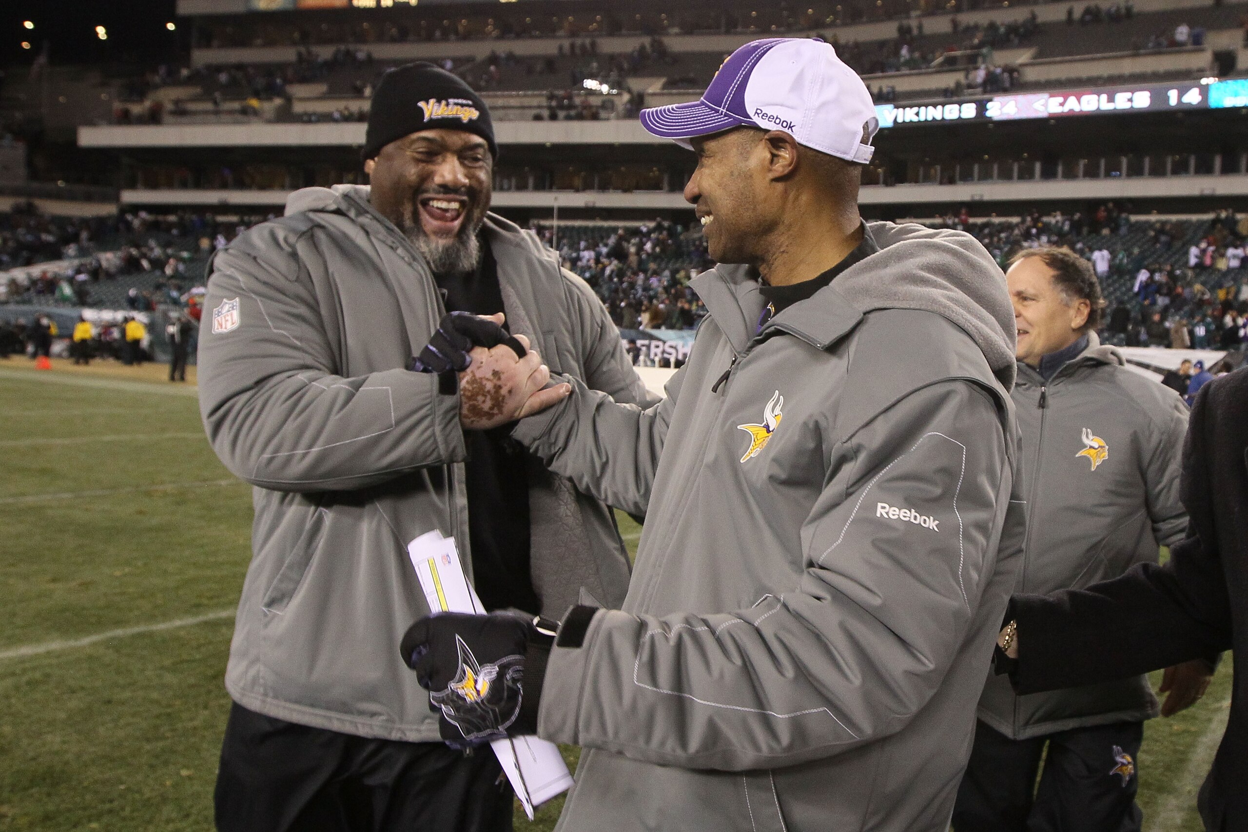 PHILADELPHIA, PA - DECEMBER 28:  Head coach Leslie Frazier of the Minnesota Vikings walks off the field after his team defeated the Philadelphia Eagles at Lincoln Financial Field on December 26, 2010 in Philadelphia, Pennsylvania.  (Photo by Jim McIsaac/G