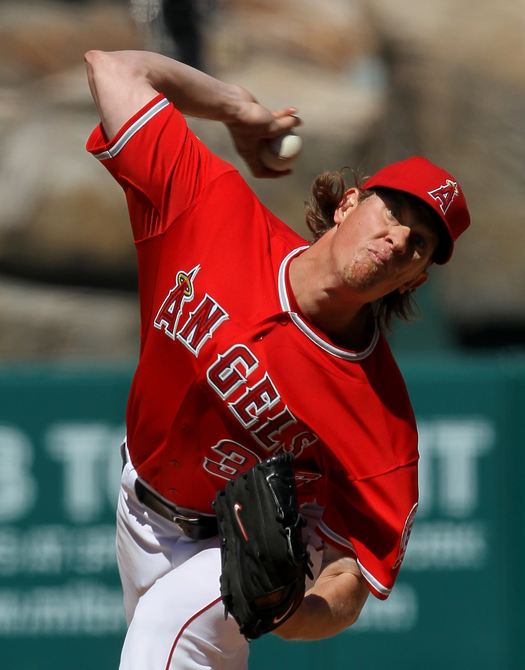 ANAHEIM, CA - APRIL 10:  Jered Weaver #36 of the Los Angeles Angels of Anaheim throws a pitch against the Toronto Blue Jays on April 10, 2011 at Angel Stadium in Anaheim, California. The Angels won 3-1.  (Photo by Stephen Dunn/Getty Images)