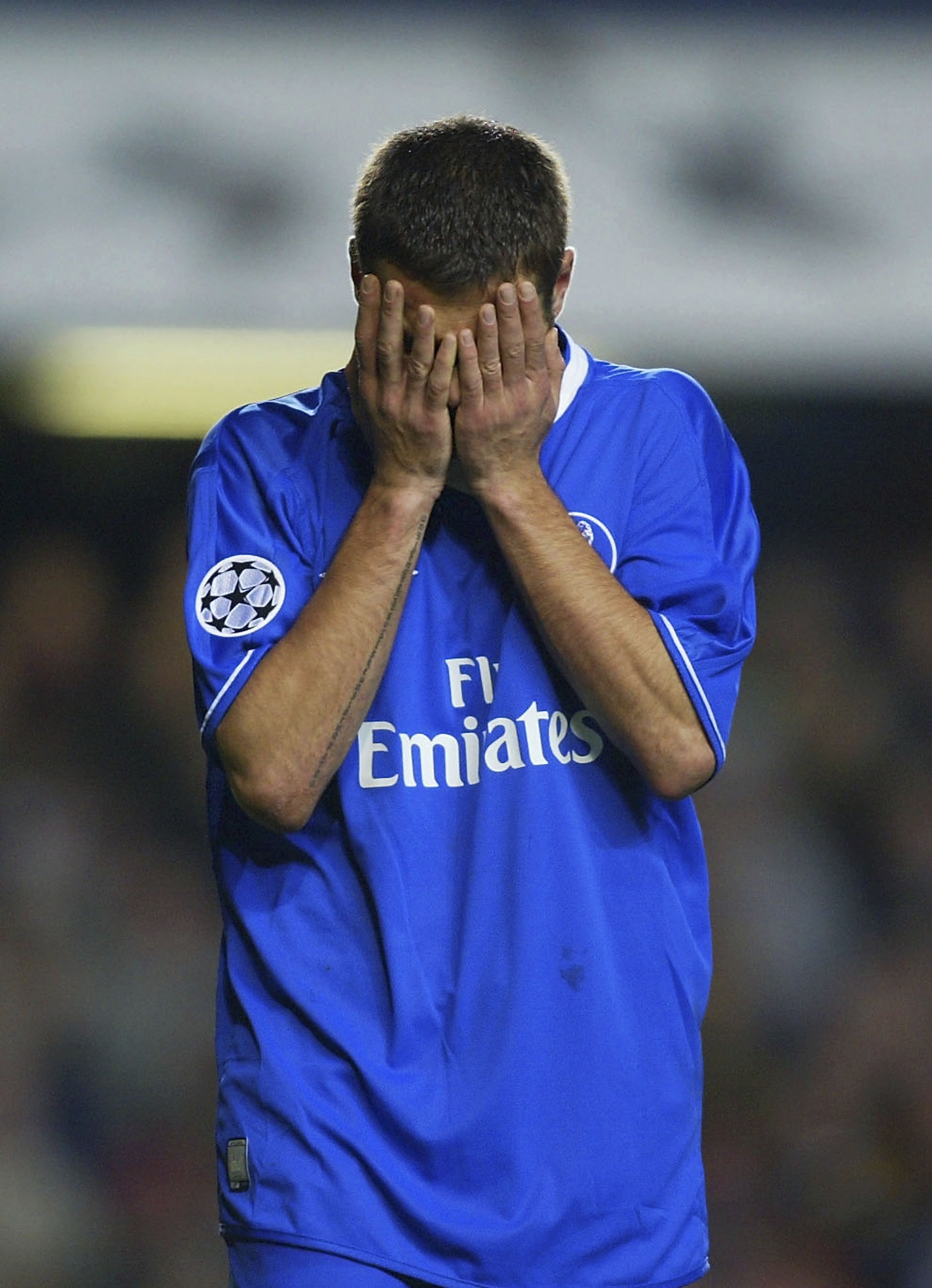 LONDON, ENGLAND - NOVEMBER 26:  Adrian Mutu of Chelsea is frustrated after missing a chance against Sparta Prague during the UEFA Champions League Group G match between Chelsea and Sparta Prague at Stamford Bridge on November 26, 2003 in London, England.
