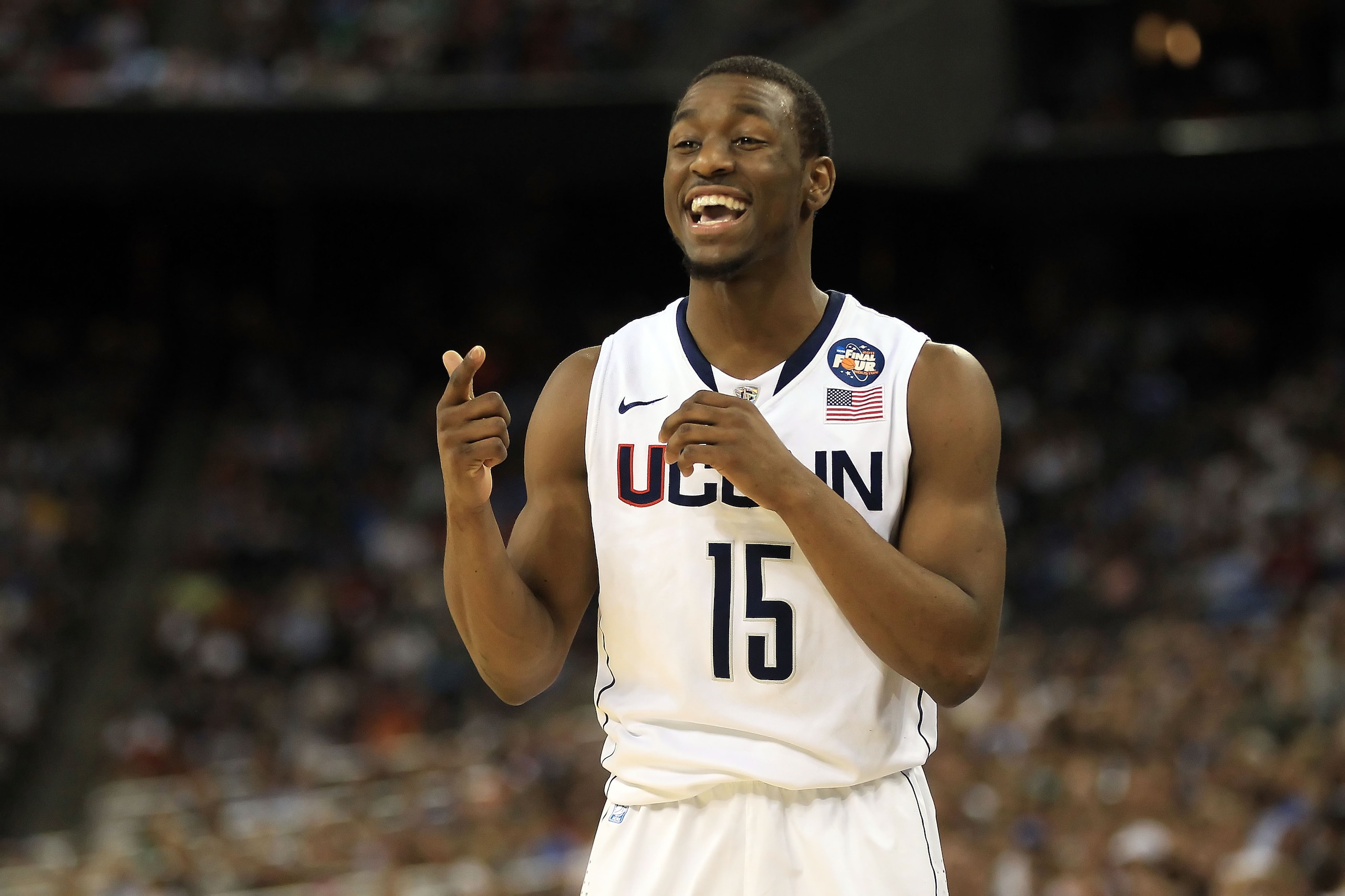 HOUSTON, TX - APRIL 04: Kemba Walker #15 of the Connecticut Huskies reacts after a play against the Butler Bulldogs during the National Championship Game of the 2011 NCAA Division I Men's Basketball Tournament at Reliant Stadium on April 4, 2011 in Houst HOUSTON, TX - APRIL 04: Kemba Walker #15 of the Connecticut Huskies reacts after a play against the Butler Bulldogs during the National Championship Game of the 2011 NCAA Division I Men's Basketball Tournament at Reliant Stadium on April 4, 2011 in Houst