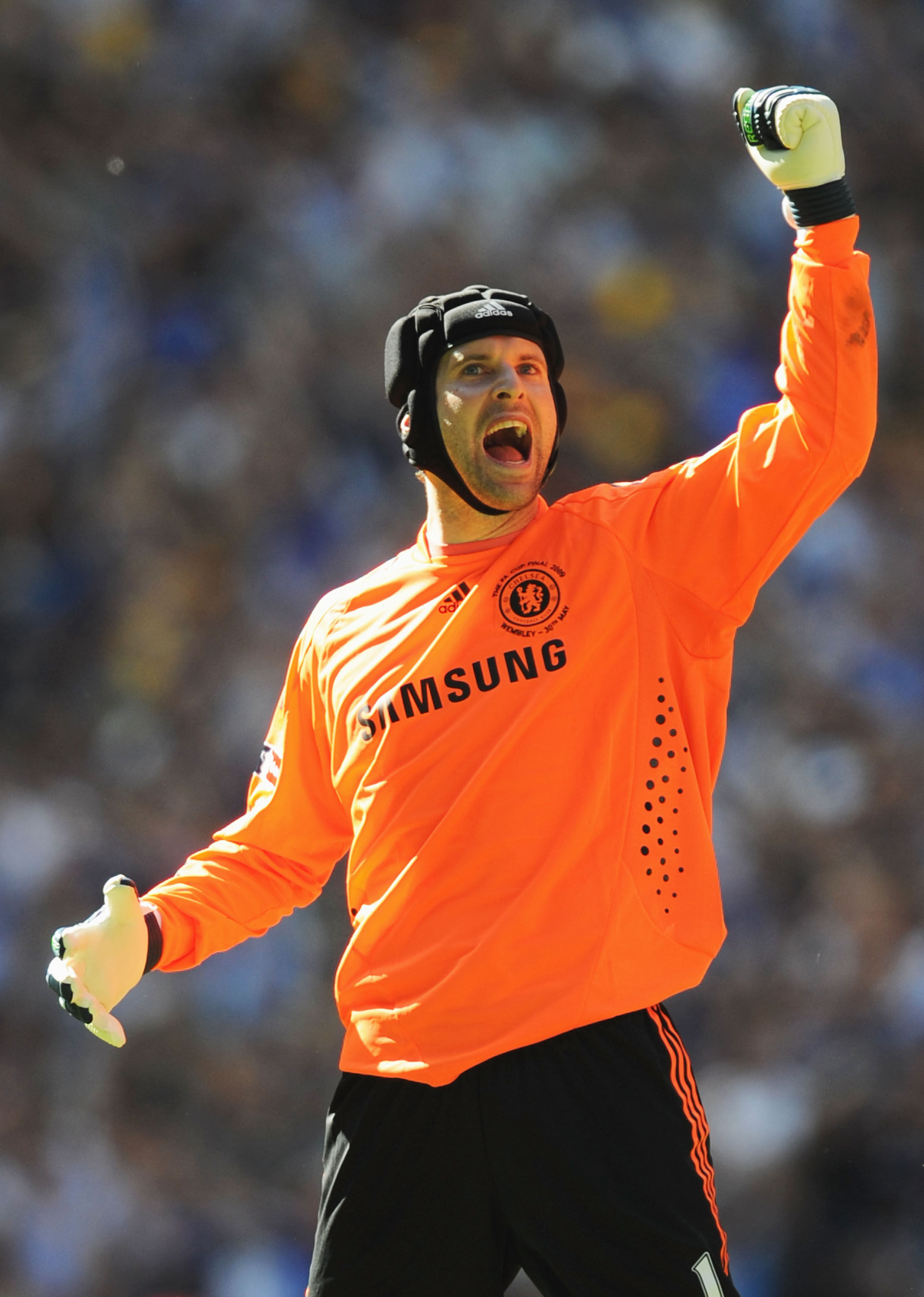 LONDON, ENGLAND - MAY 30:  Petr Cech of Chelsea celebrates victory following the FA Cup sponsored by E.ON Final match between Chelsea and Everton at Wembley Stadium on May 30, 2009 in London, England.  (Photo by Shaun Botterill/Getty Images)