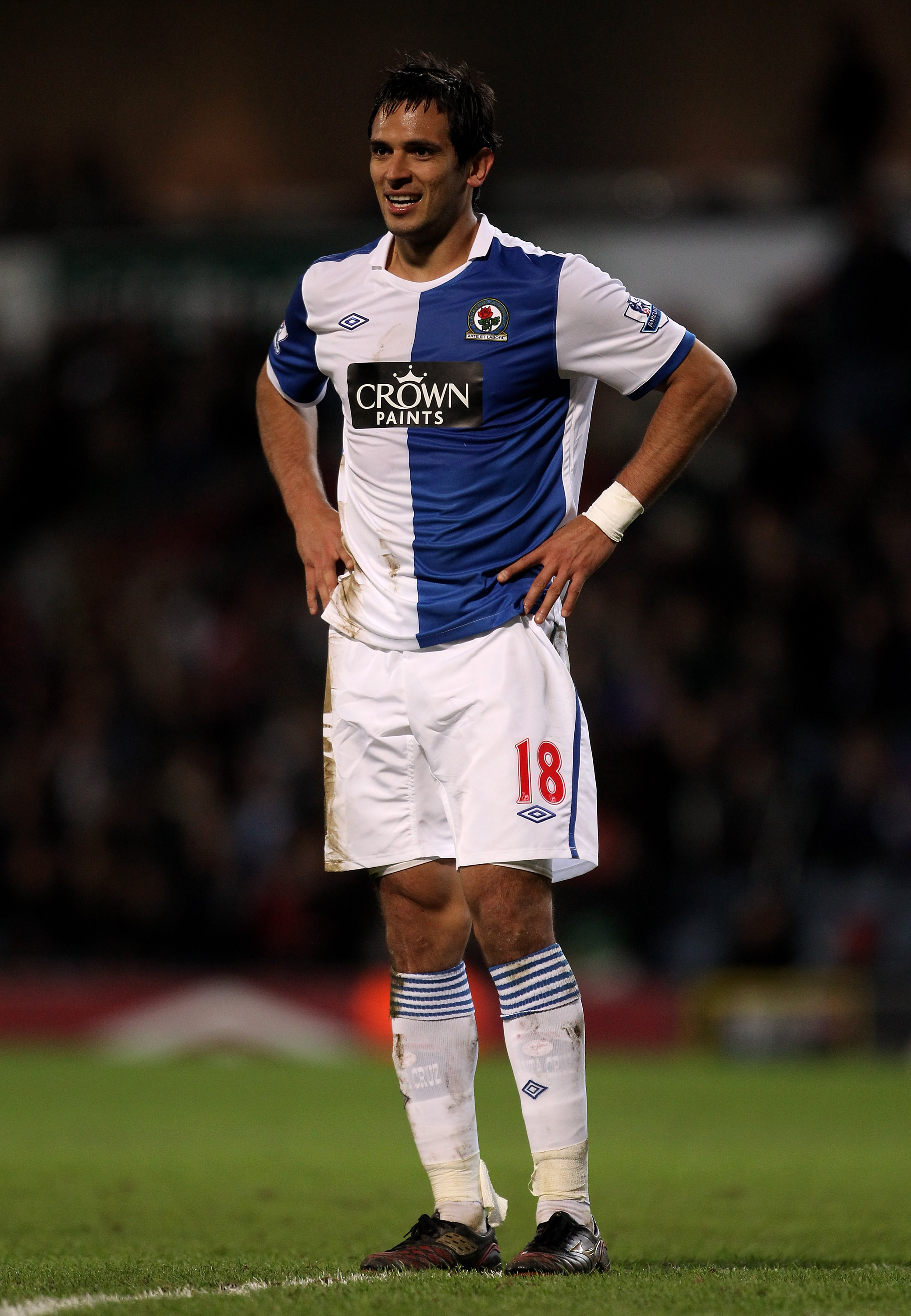 BLACKBURN, ENGLAND - JANUARY 23:  Roque Santa Cruz of Blackburn Rovers looks on during the Barclays Premier League match between Blackburn Rovers and West Bromwich Albion at Ewood Park on January 23, 2011 in Blackburn, England.  (Photo by Alex Livesey/Get