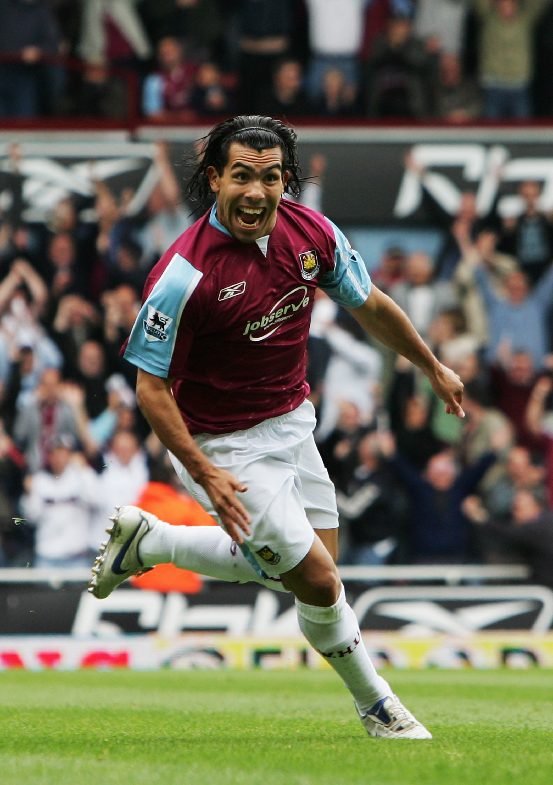 LONDON - MAY 05:  Carlos Tevez of West Ham United celebrates scoring during the Barclays Premiership match between West Ham United and Bolton Wanderers at Upton Park on May 5, 2007 in London, England.  (Photo by Chris Lee/Getty Images)