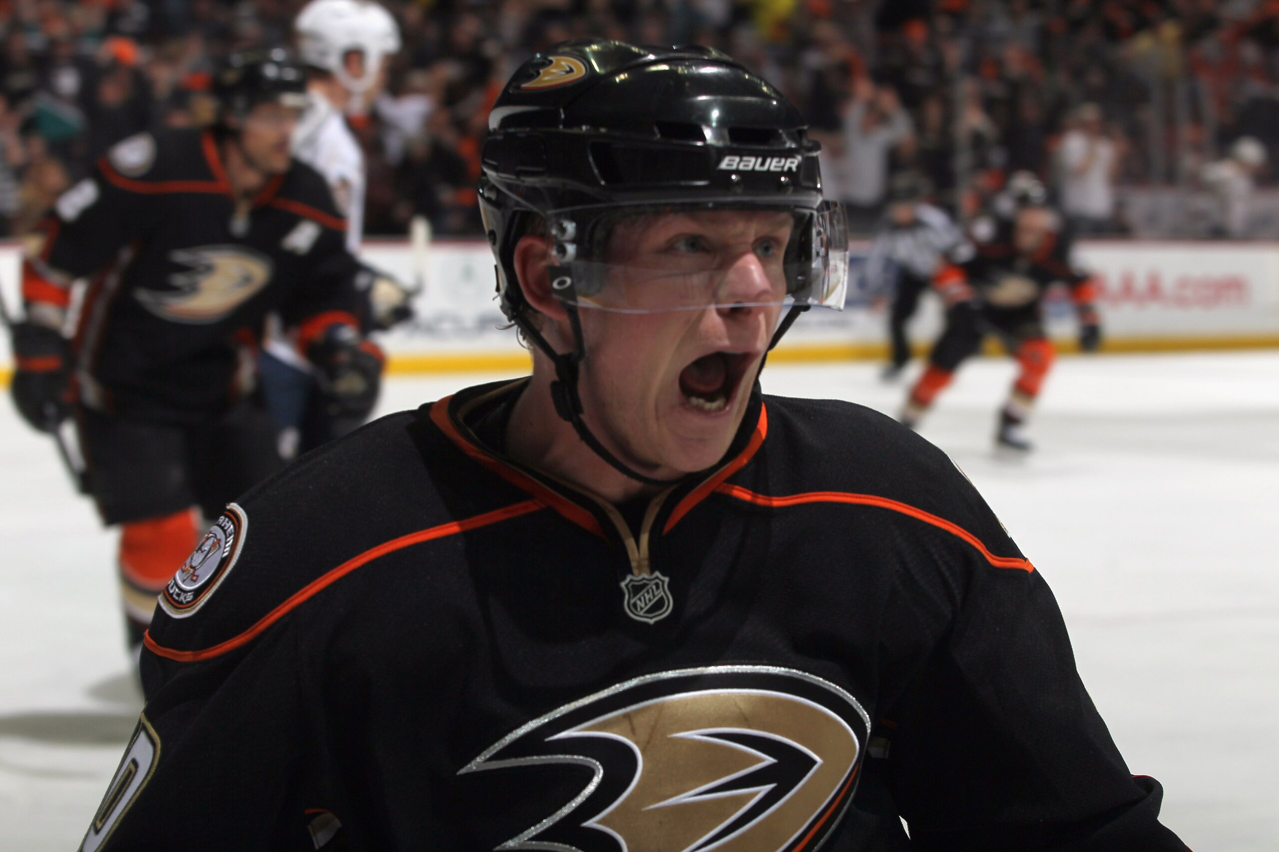 ANAHEIM, CA - APRIL 15: Corey Perry #10 of the Anaheim Ducks celebrates after scoring a goal in the first period against the Nashville Predators in Game Two of the Western Conference Quarterfinals during the 2011 NHL Stanley Cup Playoffs at Honda Center ANAHEIM, CA - APRIL 15: Corey Perry #10 of the Anaheim Ducks celebrates after scoring a goal in the first period against the Nashville Predators in Game Two of the Western Conference Quarterfinals during the 2011 NHL Stanley Cup Playoffs at Honda Center