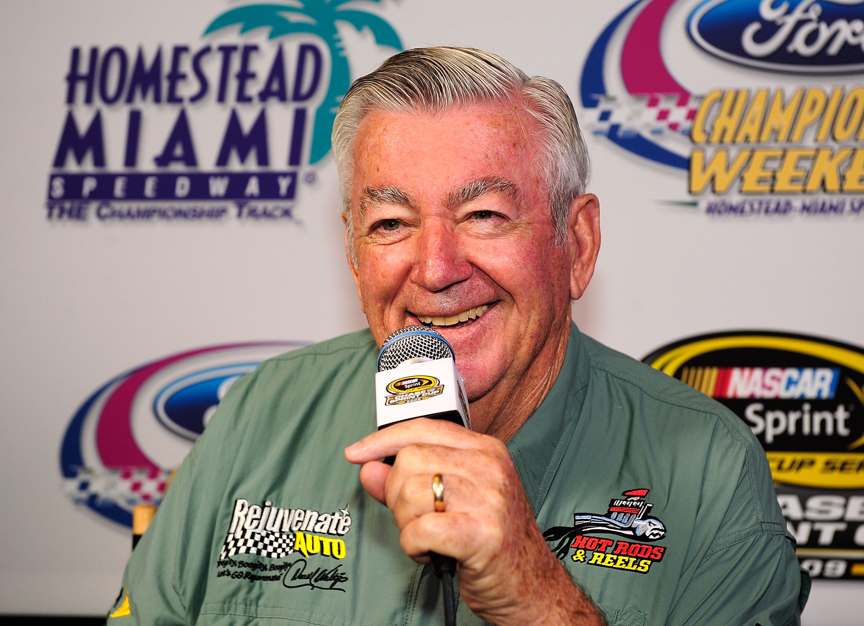 CORAL GABLES, FL - NOVEMBER 19:  NASCAR legend Bobby Allison speaks to the media during the NASCAR Championship Contenders  Press Conference on November 19, 2009 in Coral Gables, Florida.  (Photo by Sam Greenwood/Getty Images for NASCAR)