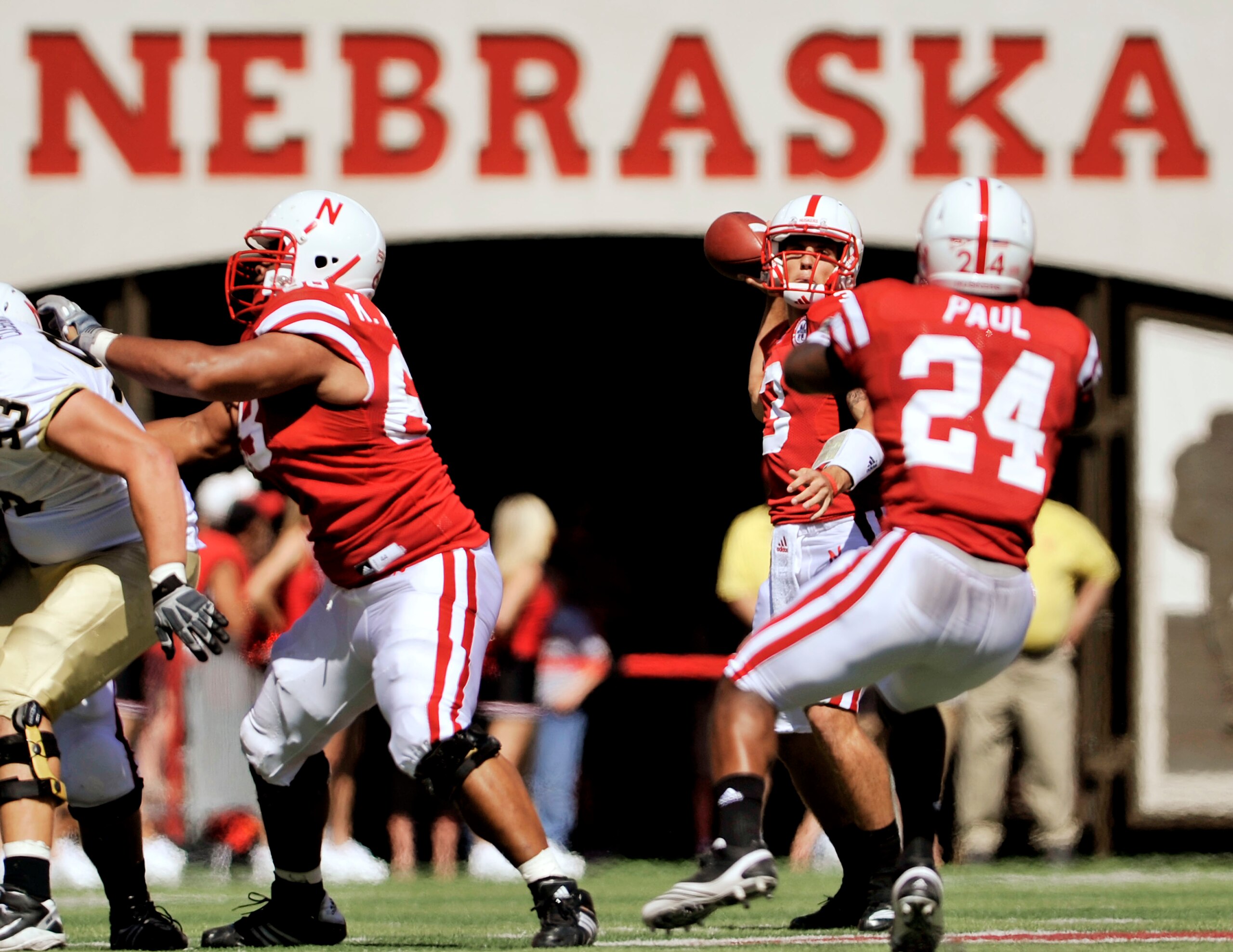 LINCOLN, NEBRASKA - SEPTEMBER 11: Nebraska Cornhuskers quarterback Taylor Martinez #3 looks down field toward Nebraska Cornhuskers wide receiver Niles Paul #24 during first half action of their game at Memorial Stadium on September 4, 2010 in Lincoln, Neb LINCOLN, NEBRASKA - SEPTEMBER 11: Nebraska Cornhuskers quarterback Taylor Martinez #3 looks down field toward Nebraska Cornhuskers wide receiver Niles Paul #24 during first half action of their game at Memorial Stadium on September 4, 2010 in Lincoln, Neb