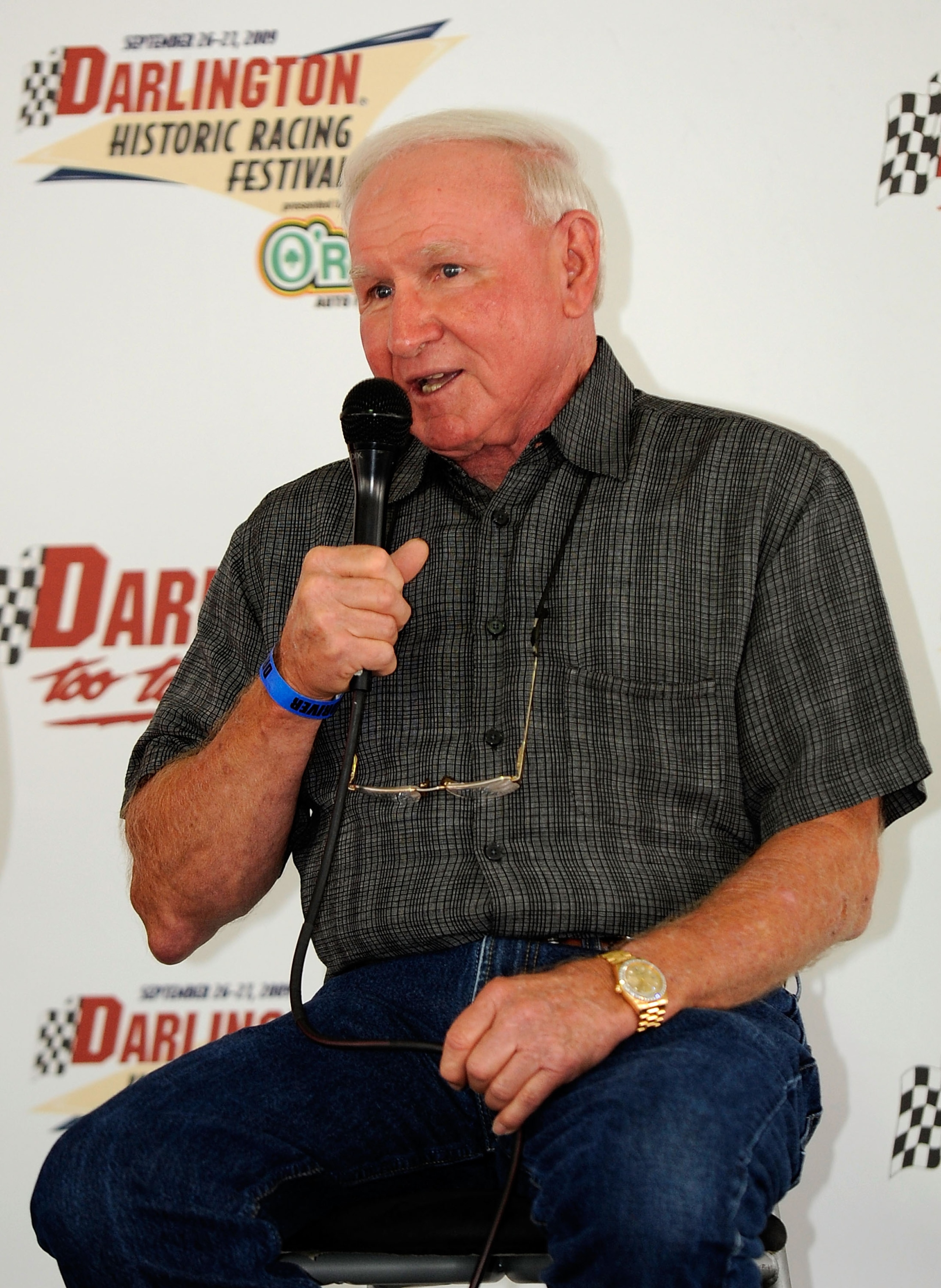 DARLINGTON, SC - SEPTEMBER 26: NASCAR legend Cale Yarborough speaks to fans during the Darlington Historic Racing Festival on September 26, 2009 at Darlington Raceway in Darlington, South Carolina. (Photo by Rusty Jarrett/Getty Images) DARLINGTON, SC - SEPTEMBER 26: NASCAR legend Cale Yarborough speaks to fans during the Darlington Historic Racing Festival on September 26, 2009 at Darlington Raceway in Darlington, South Carolina. (Photo by Rusty Jarrett/Getty Images)