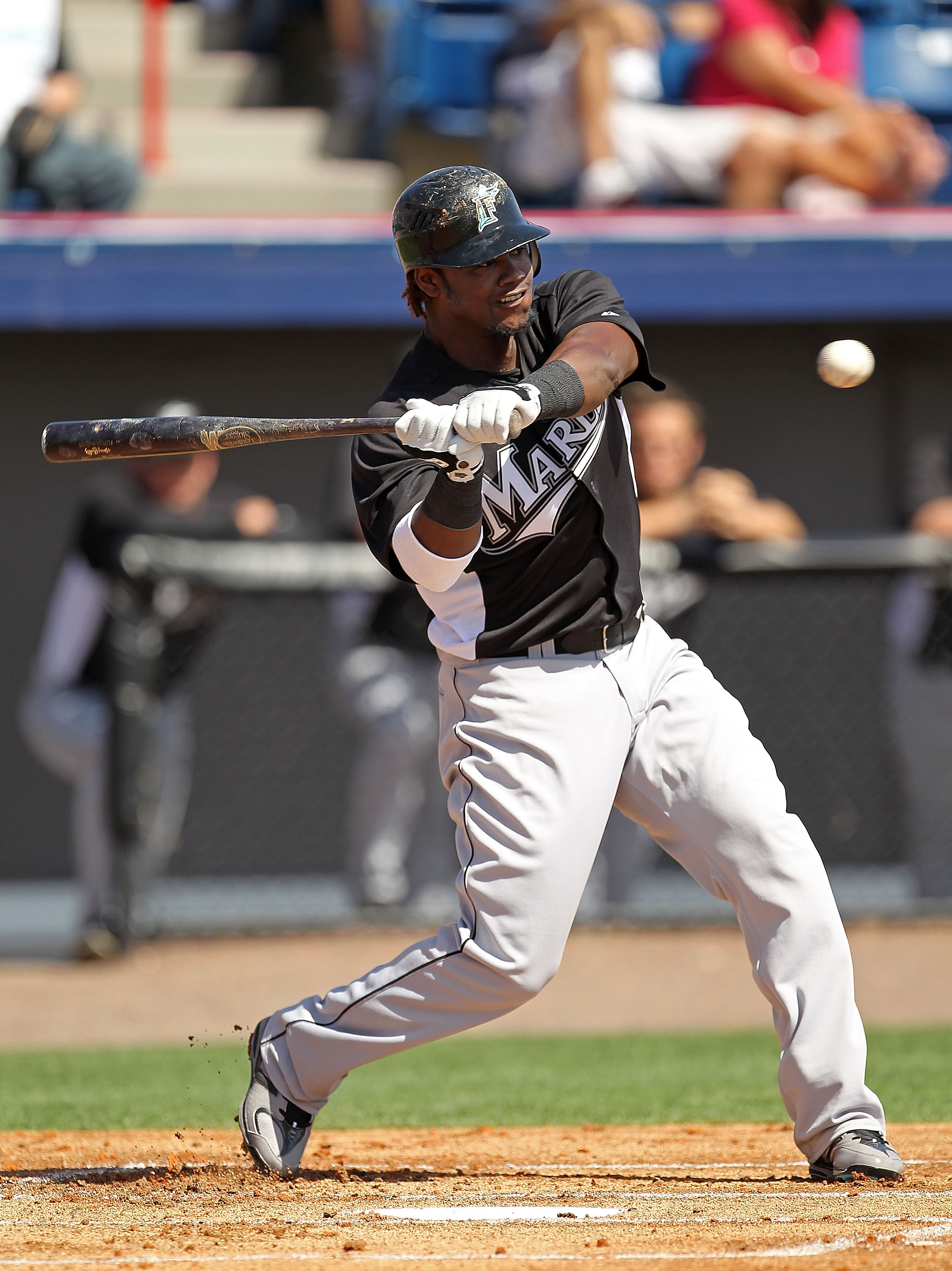 VIERA, FL - MARCH 02:  Hanley Ramirez #2 of the Florida Marlins bats during a Spring Training game against the Washington Nationals at Space Coast Stadium on March 2, 2011 in Viera, Florida.  (Photo by Mike Ehrmann/Getty Images)