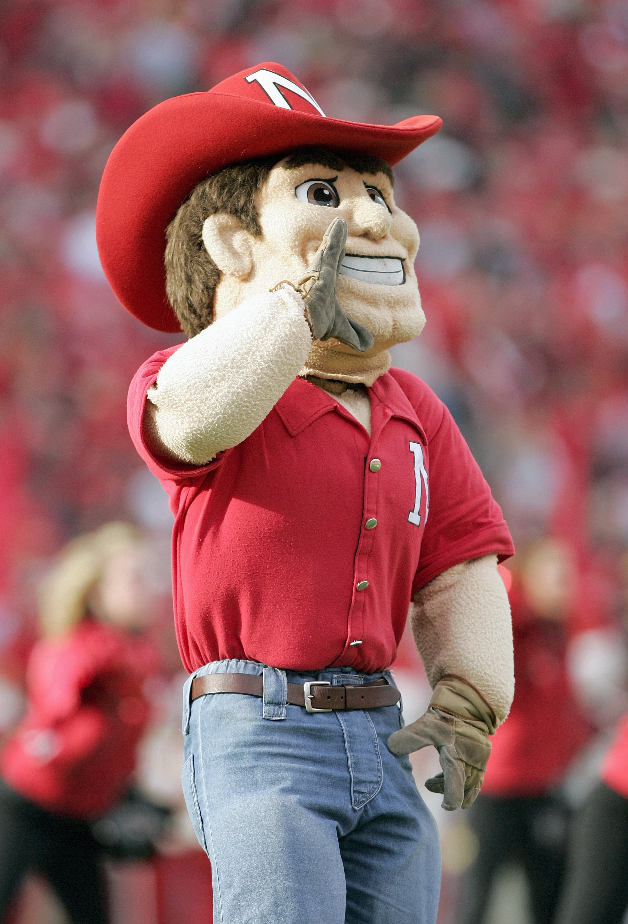 LINCOLN, NE - NOVEMBER 24:  Mascot Herbie Husker of the Nebraska Cornhuskers yells during the game against the Colorado Buffaloes on November 24, 2006 at Memorial Stadium in Lincoln, Nebraska. Nebraska won 37-14. (Photo by Brian Bahr/Getty Images)