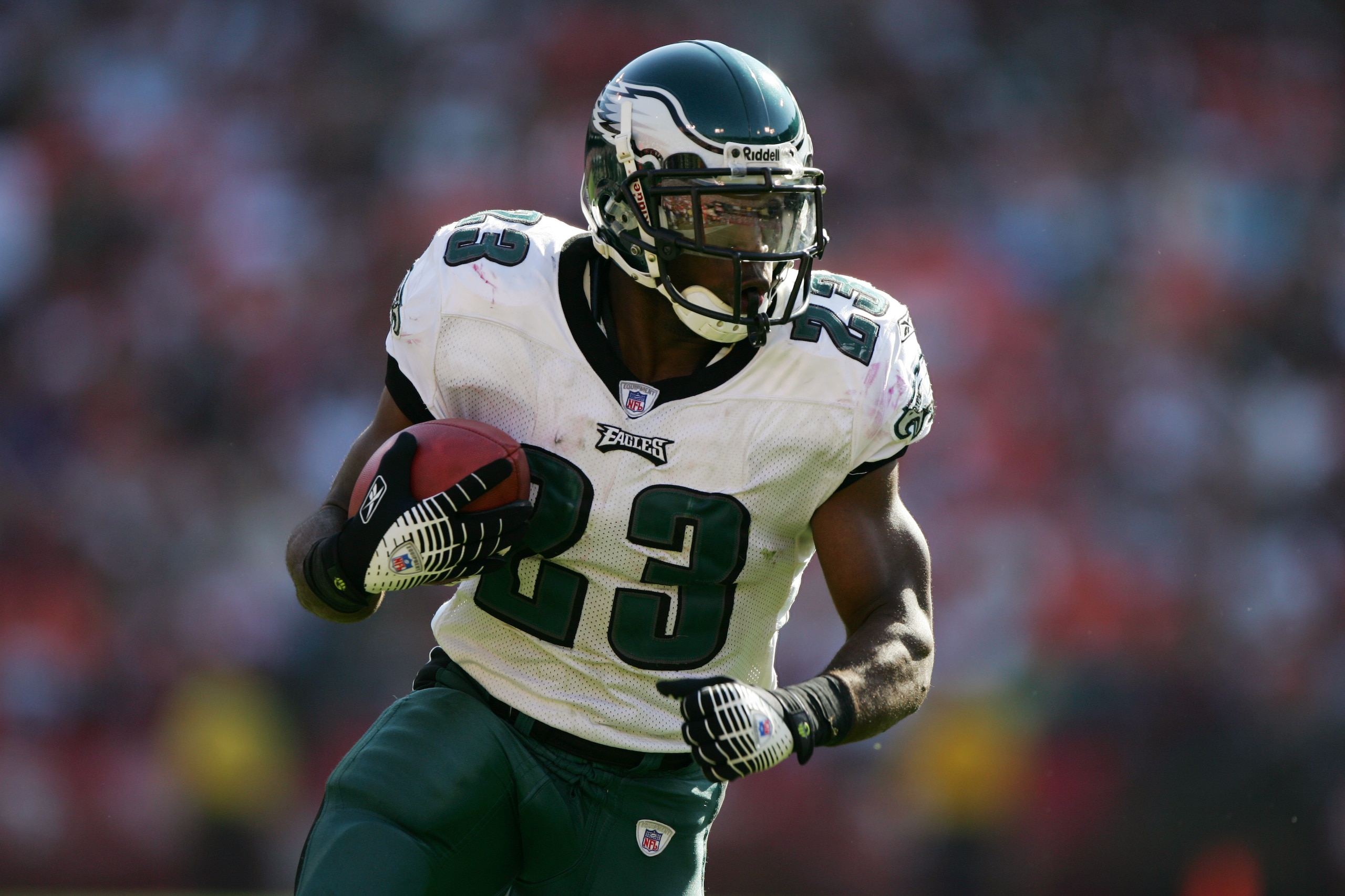 SAN FRANCISCO - SEPTEMBER 24: Running back Ryan Moats #23 of the Philadelphia Eagles runs the ball against the San Francisco 49ers at Monster Park on September 24, 2006 in San Francisco, California. The Eagles won 38-24. (Photo by Jed Jacobsohn/Getty Ima SAN FRANCISCO - SEPTEMBER 24: Running back Ryan Moats #23 of the Philadelphia Eagles runs the ball against the San Francisco 49ers at Monster Park on September 24, 2006 in San Francisco, California. The Eagles won 38-24. (Photo by Jed Jacobsohn/Getty Ima
