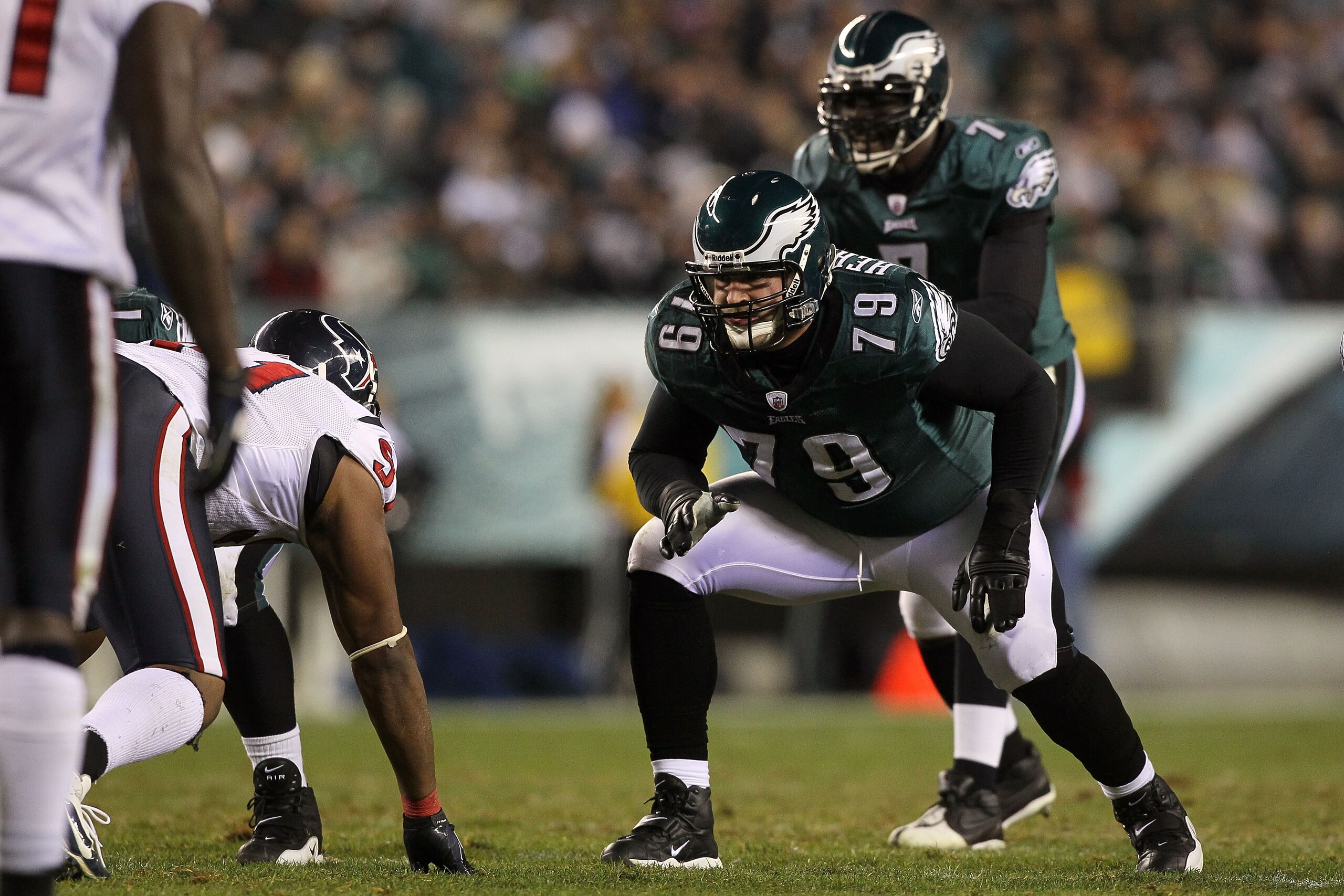 PHILADELPHIA, PA - DECEMBER 02: Offensive guard Todd Herremans #79 of the Philadelphia Eagles gets set in his stance against the Houston Texans at Lincoln Financial Field on December 2, 2010 in Philadelphia, Pennsylvania. (Photo by Jim McIsaac/Getty Ima PHILADELPHIA, PA - DECEMBER 02: Offensive guard Todd Herremans #79 of the Philadelphia Eagles gets set in his stance against the Houston Texans at Lincoln Financial Field on December 2, 2010 in Philadelphia, Pennsylvania. (Photo by Jim McIsaac/Getty Ima