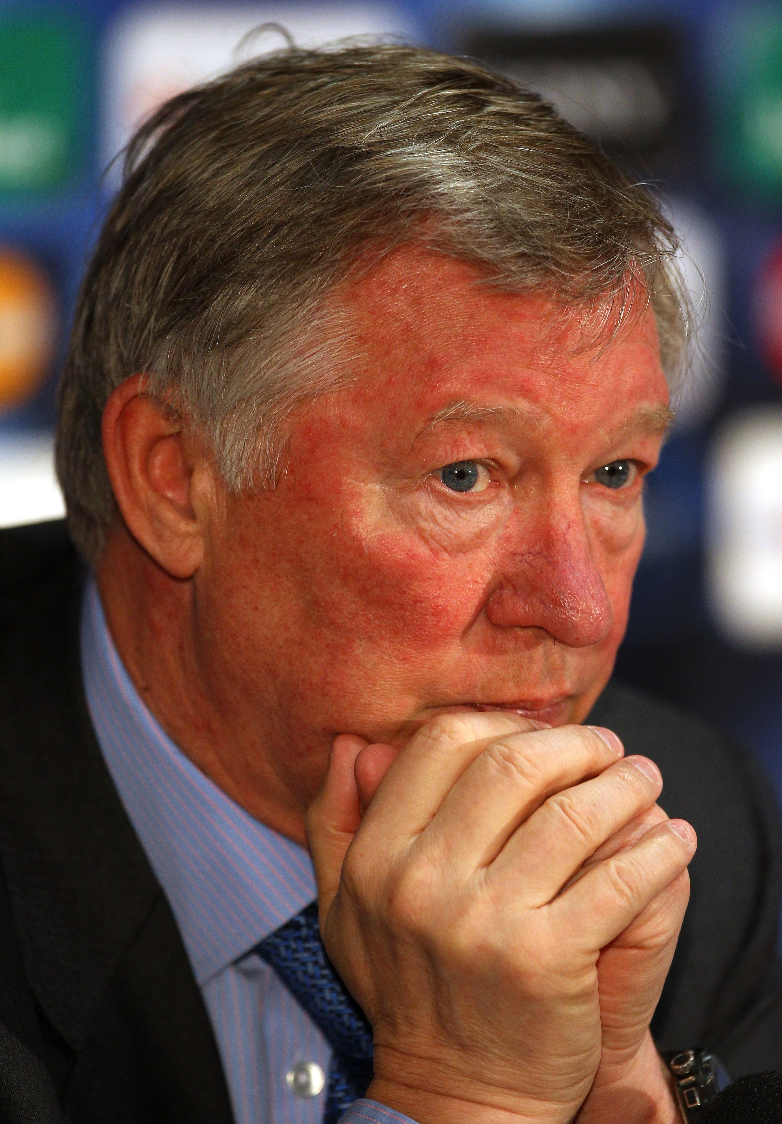 MANCHESTER, ENGLAND - APRIL 11: Sir Alex Ferguson the manager of Manchester United faces the media during a press conference ahead of their UEFA Champions League quarter final second leg match against Chelsea at the Old Trafford on April 11, 2011 in Manc MANCHESTER, ENGLAND - APRIL 11: Sir Alex Ferguson the manager of Manchester United faces the media during a press conference ahead of their UEFA Champions League quarter final second leg match against Chelsea at the Old Trafford on April 11, 2011 in Manc