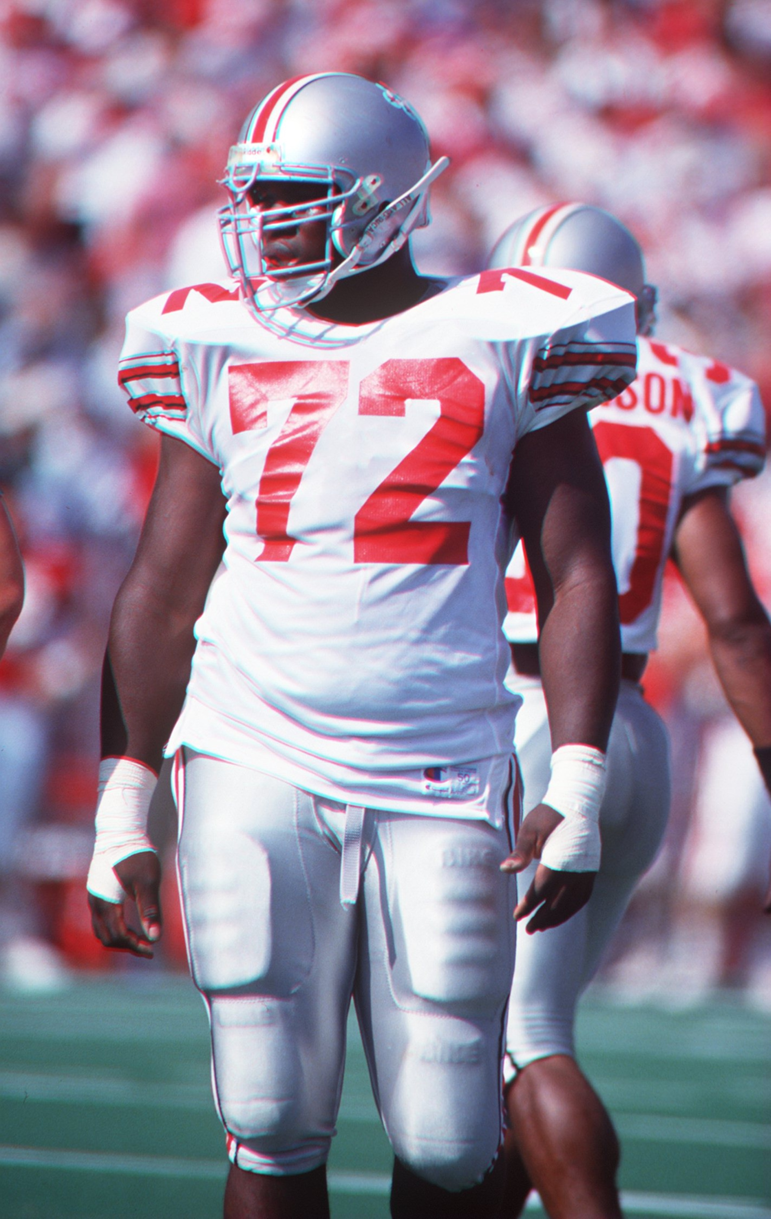 3 OCT 1992:  OHIO STATE DEFENSIVE TACKLE DAN WILKINSON DURING THE BUCKEYES BIG TEN MATCHUP AGAINST THE WISCONSIN BADGERS. Mandatory Credit: Todd Rosenberg/ALLSPORT