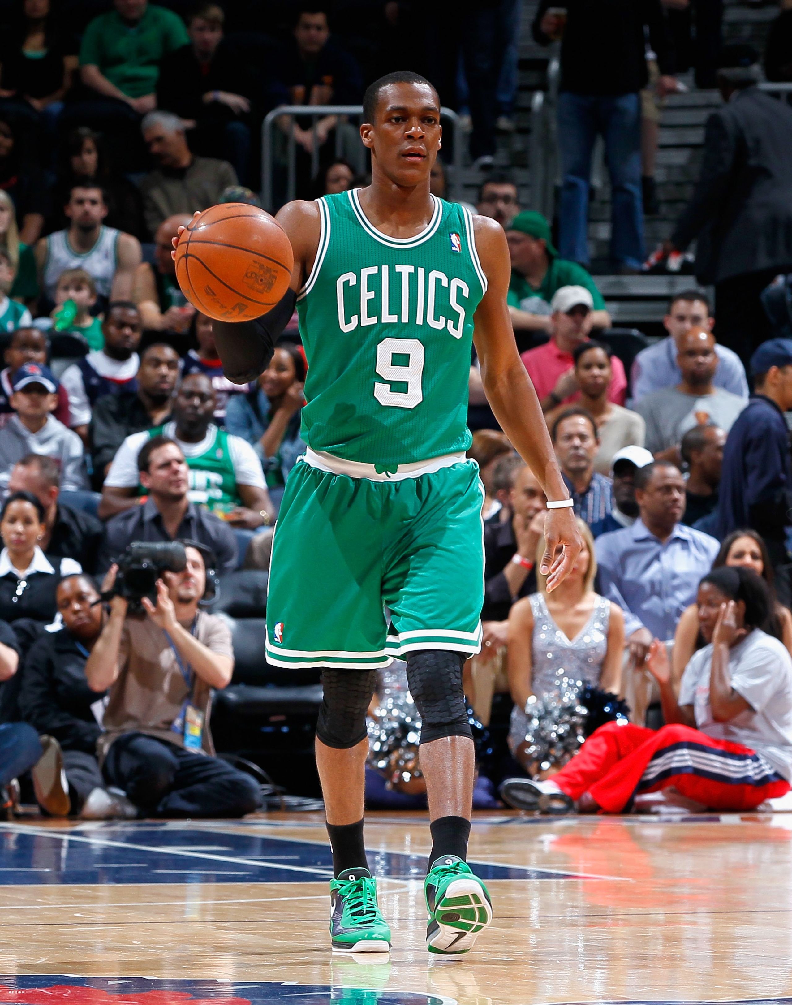 ATLANTA, GA - APRIL 01: Rajon Rondo #9 of the Boston Celtics against the Atlanta Hawks at Philips Arena on April 1, 2011 in Atlanta, Georgia. NOTE TO USER: User expressly acknowledges and agrees that, by downloading and/or using this Photograph, user is ATLANTA, GA - APRIL 01: Rajon Rondo #9 of the Boston Celtics against the Atlanta Hawks at Philips Arena on April 1, 2011 in Atlanta, Georgia. NOTE TO USER: User expressly acknowledges and agrees that, by downloading and/or using this Photograph, user is