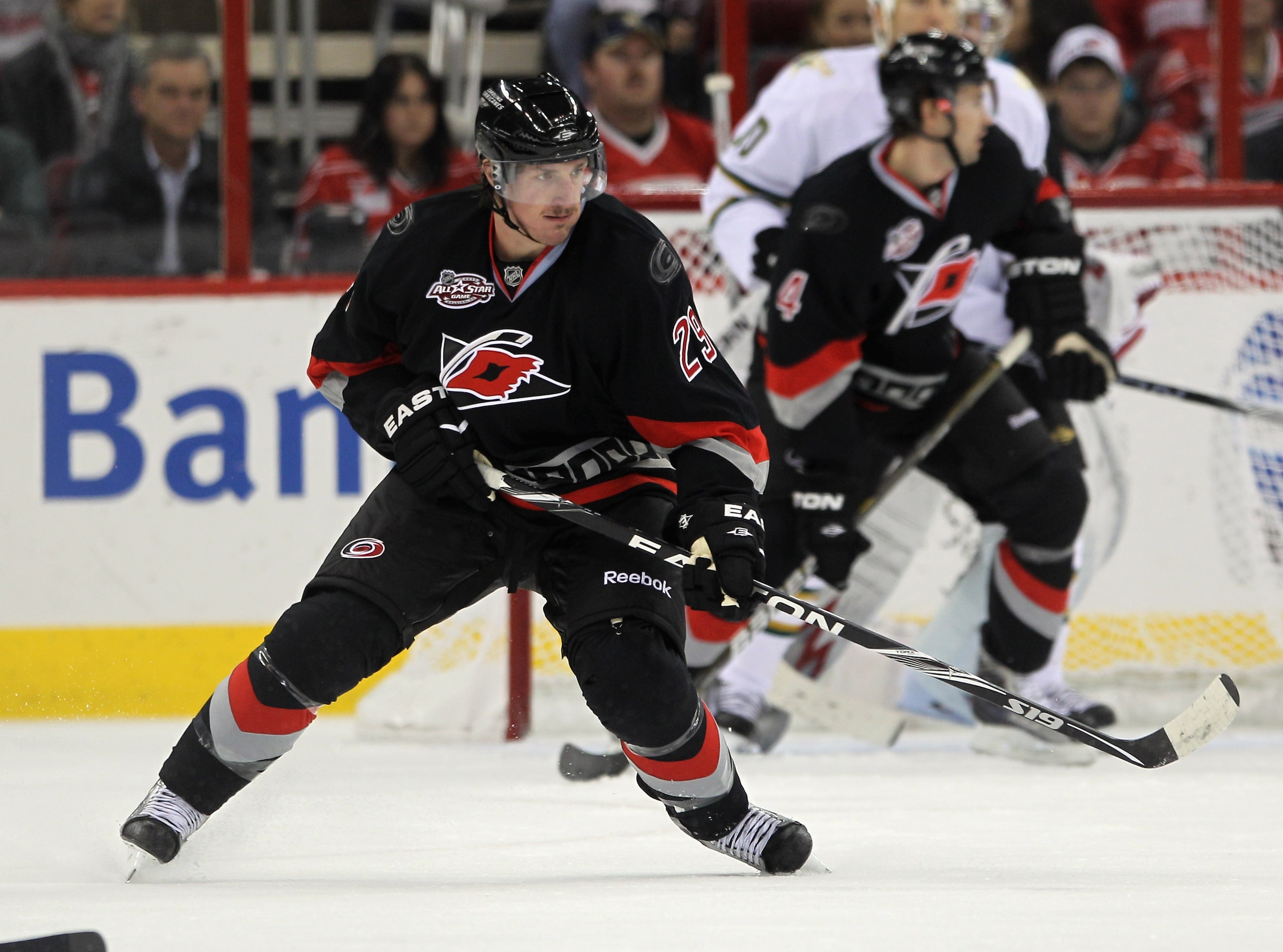 RALEIGH, NC - NOVEMBER 29: Ryan Carter #29 of the Carolina Hurricanes skates against the Dallas Stars at the RBC Center on November 29, 2010 in Raleigh, North Carolina. The Stars defeated the Hurricanes 4-1.  (Photo by Bruce Bennett/Getty Images)