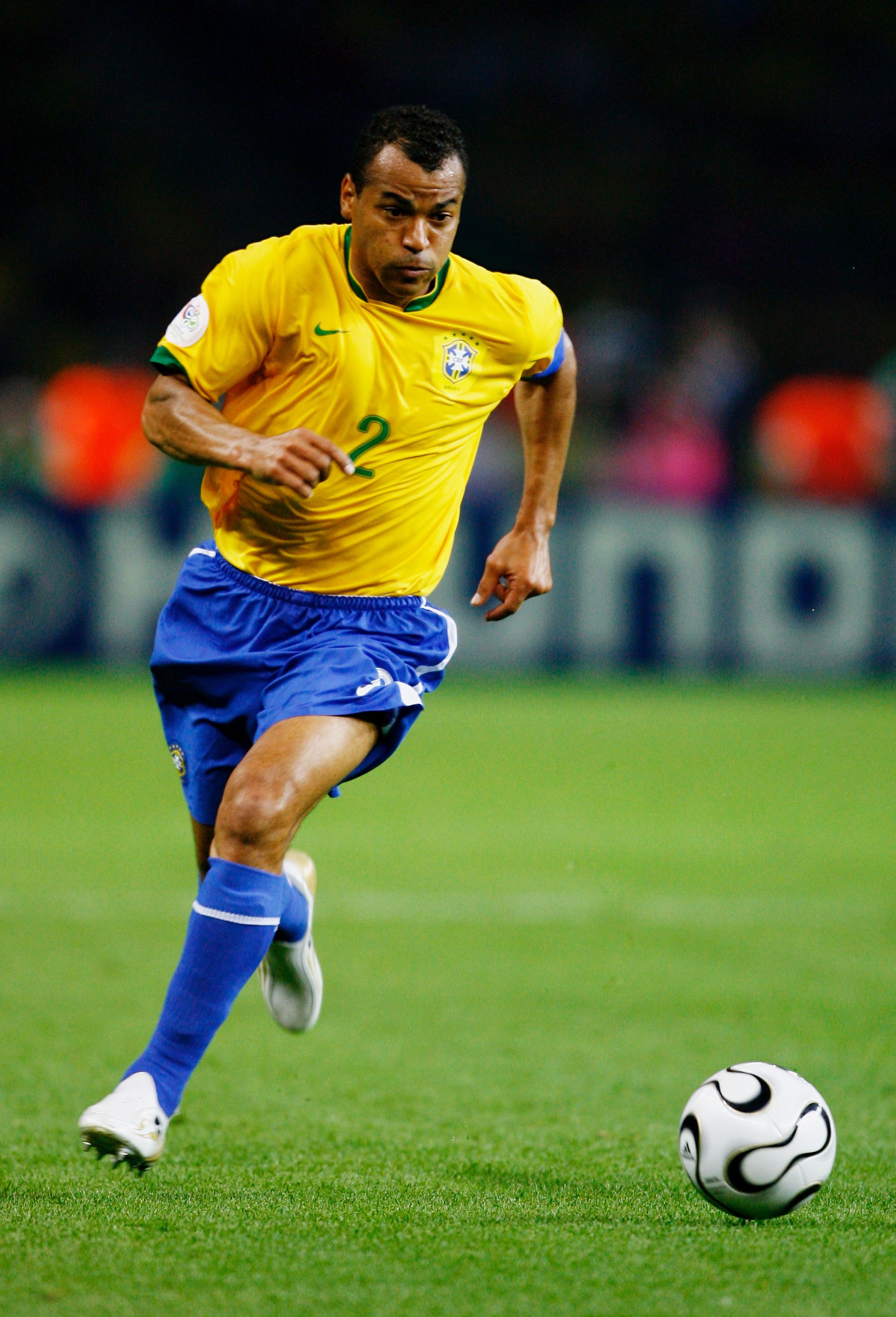 BERLIN - JUNE 13: Cafu of Brazil runs with the ball during the FIFA World Cup Germany 2006 Group F match between Brazil and Croatia played at the Olympic Stadium on June 13, 2006 in Berlin, Germany. (Photo by Shaun Botterill /Getty Images)