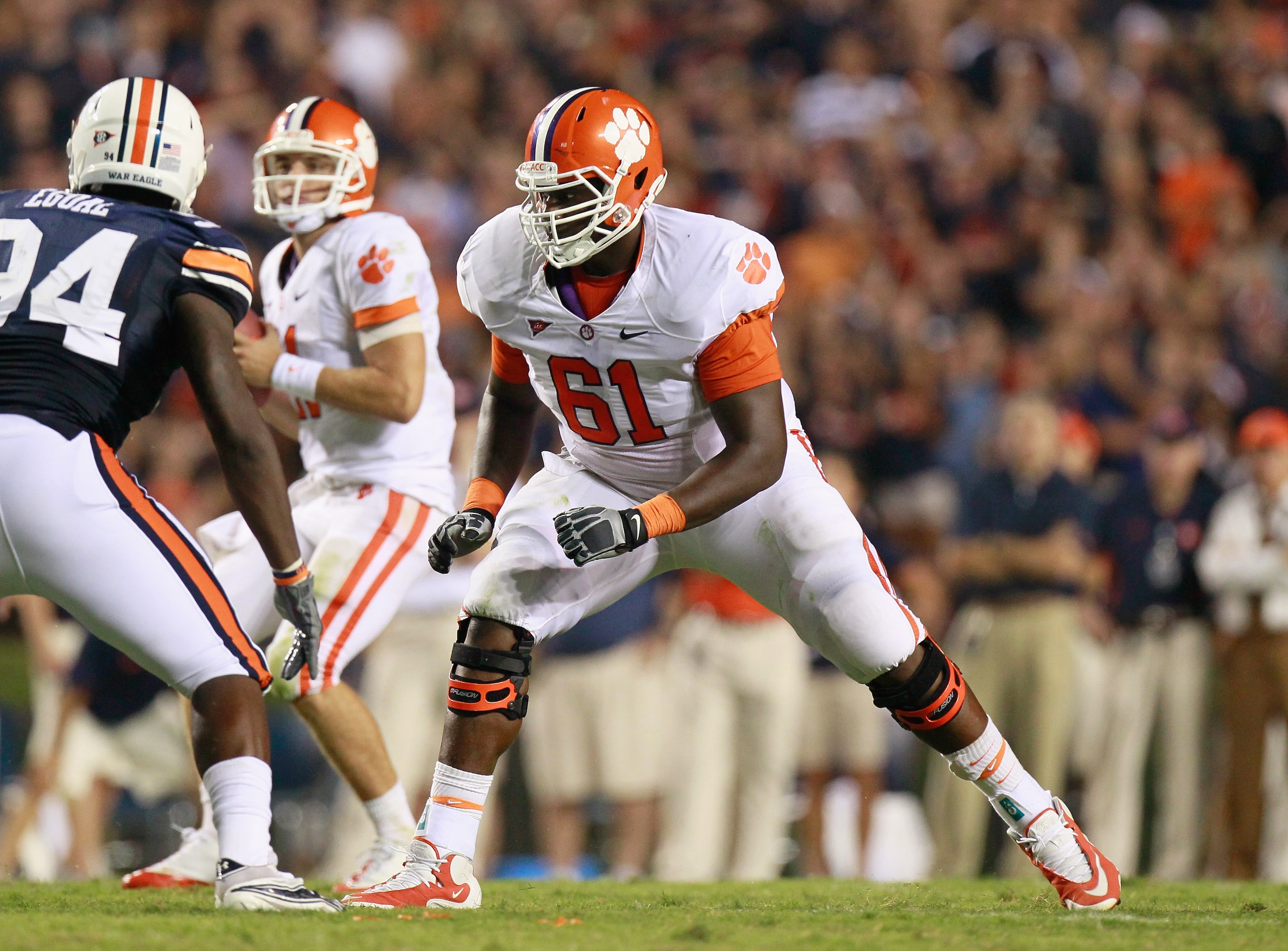 AUBURN, AL - SEPTEMBER 18:  Chris Hairston #61 of the Clemson Tigers against the Auburn Tigers at Jordan-Hare Stadium on September 18, 2010 in Auburn, Alabama.  (Photo by Kevin C. Cox/Getty Images)