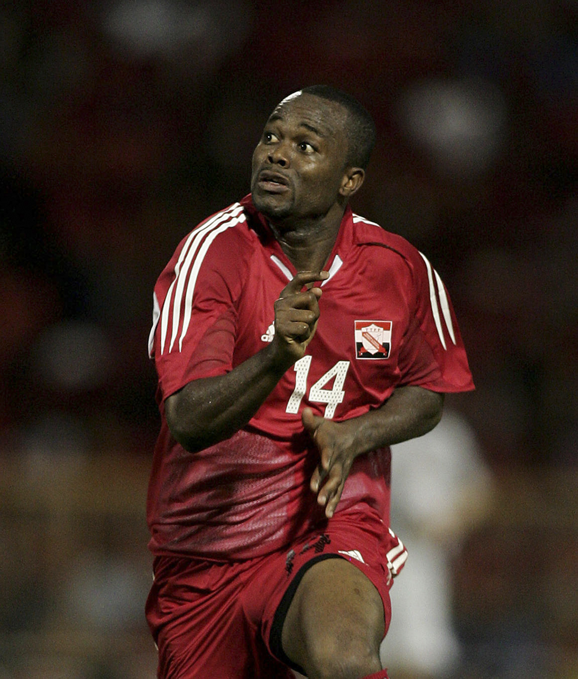 PORT OF SPAIN, TRINIDAD AND TOBAGO - NOVEMBER 12: Stern John of Trinidad during the FIFA World Cup Playoff, 1st Leg match between Trinidad and Tobago and Bahrain at The Hasely Crawford Stadium on November 12, 2005, in Port of Spain, Trinidad.  (Photo by B