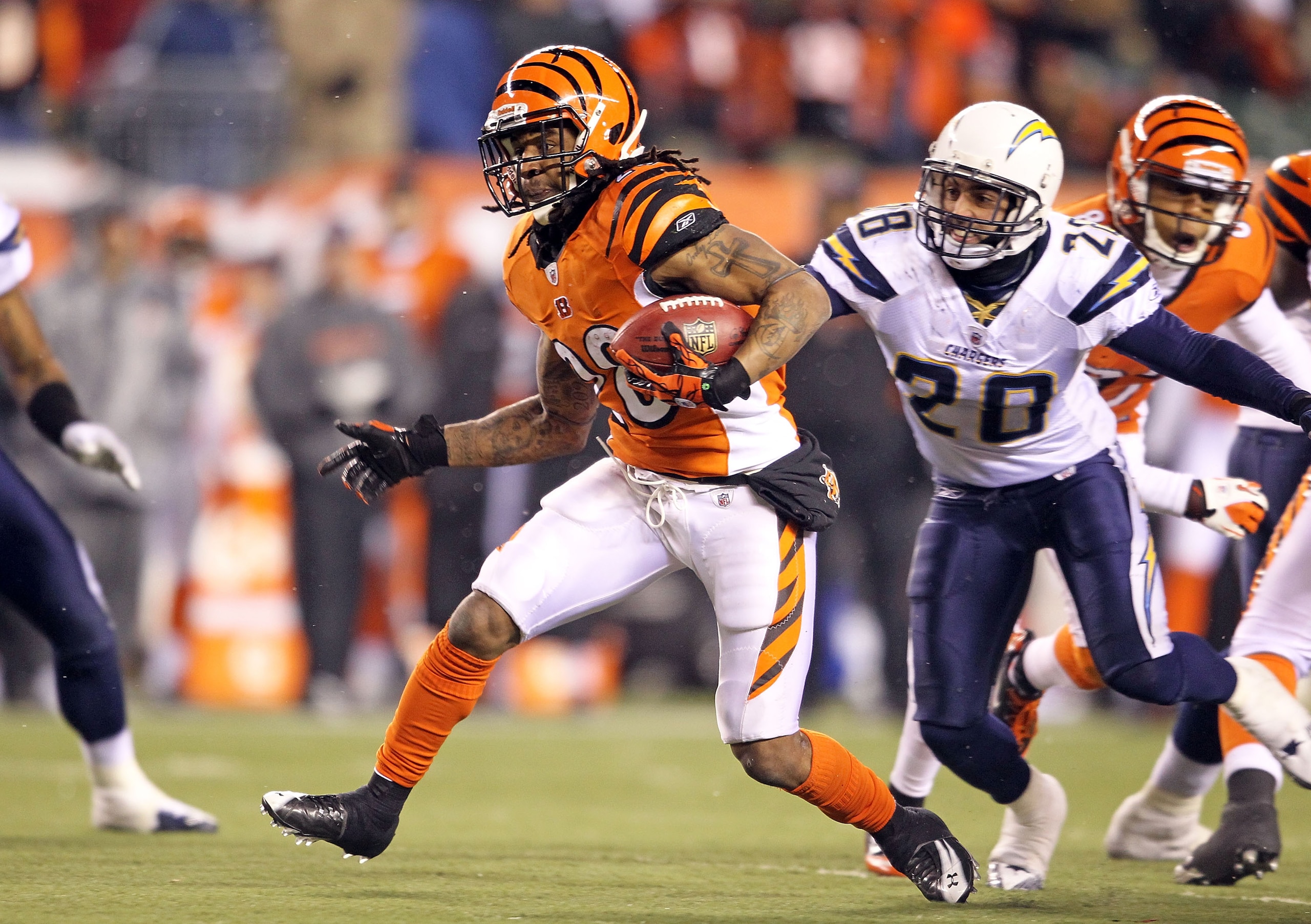 CINCINNATI - DECEMBER 26:  Bernard Scott #28 of the Cincinnati Bengals runs with the ball during the NFL game against the San Diego Chargers at Paul Brown Stadium on December 26, 2010 in Cincinnati, Ohio. The Bengals 34-20.  (Photo by Andy Lyons/Getty Ima