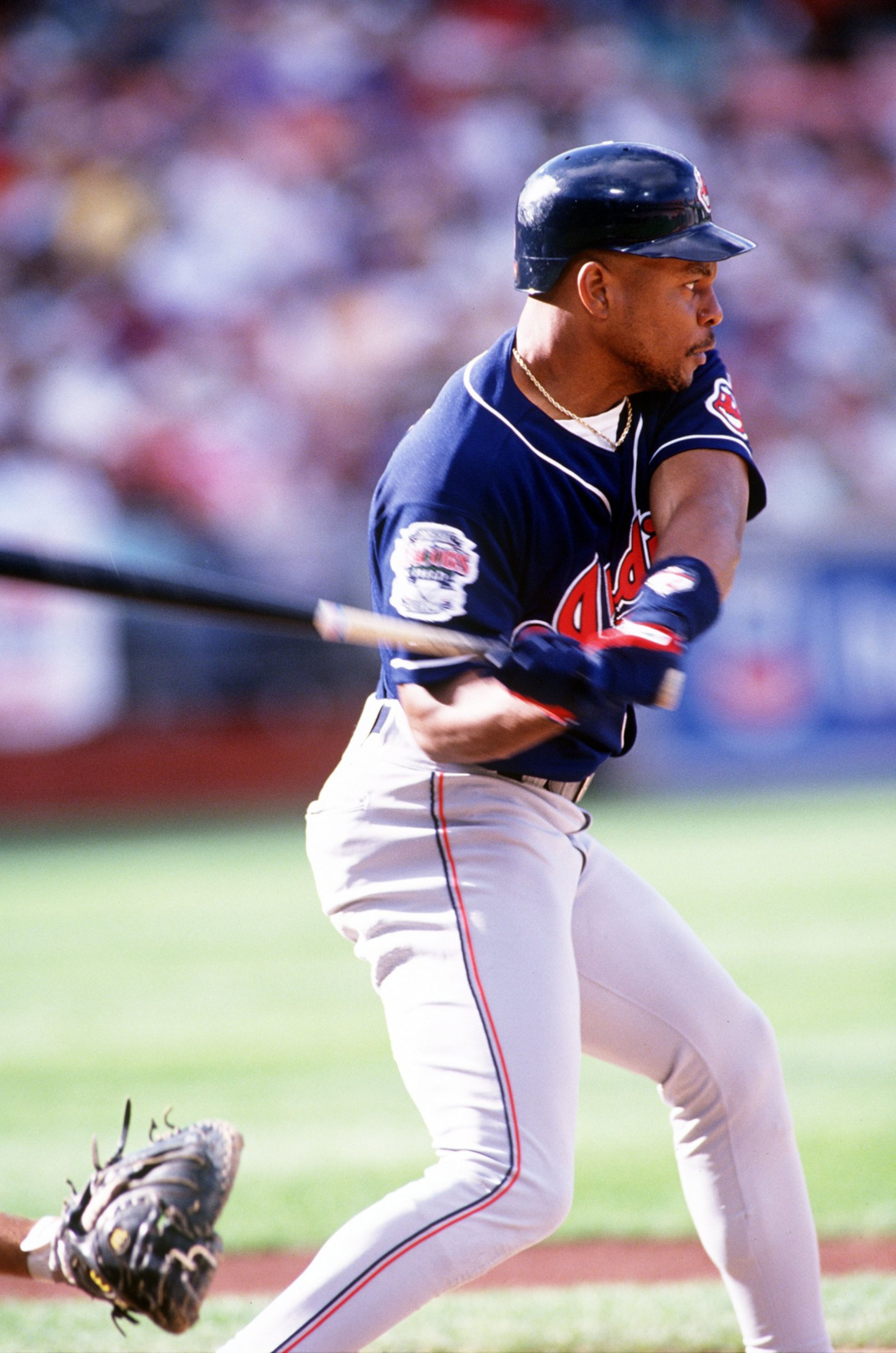 5 JUN 1994:  CLEVELAND OUTFIELDER ALBERT BELLE SWINGS AT AN OAKLAND PITCH DURING THE INDIANS 8-1 VICTORY OVER THE ATHLETICS AT THE OAKLAND COLISEUM. Mandatory Credit: Otto Greule/ALLSPORT