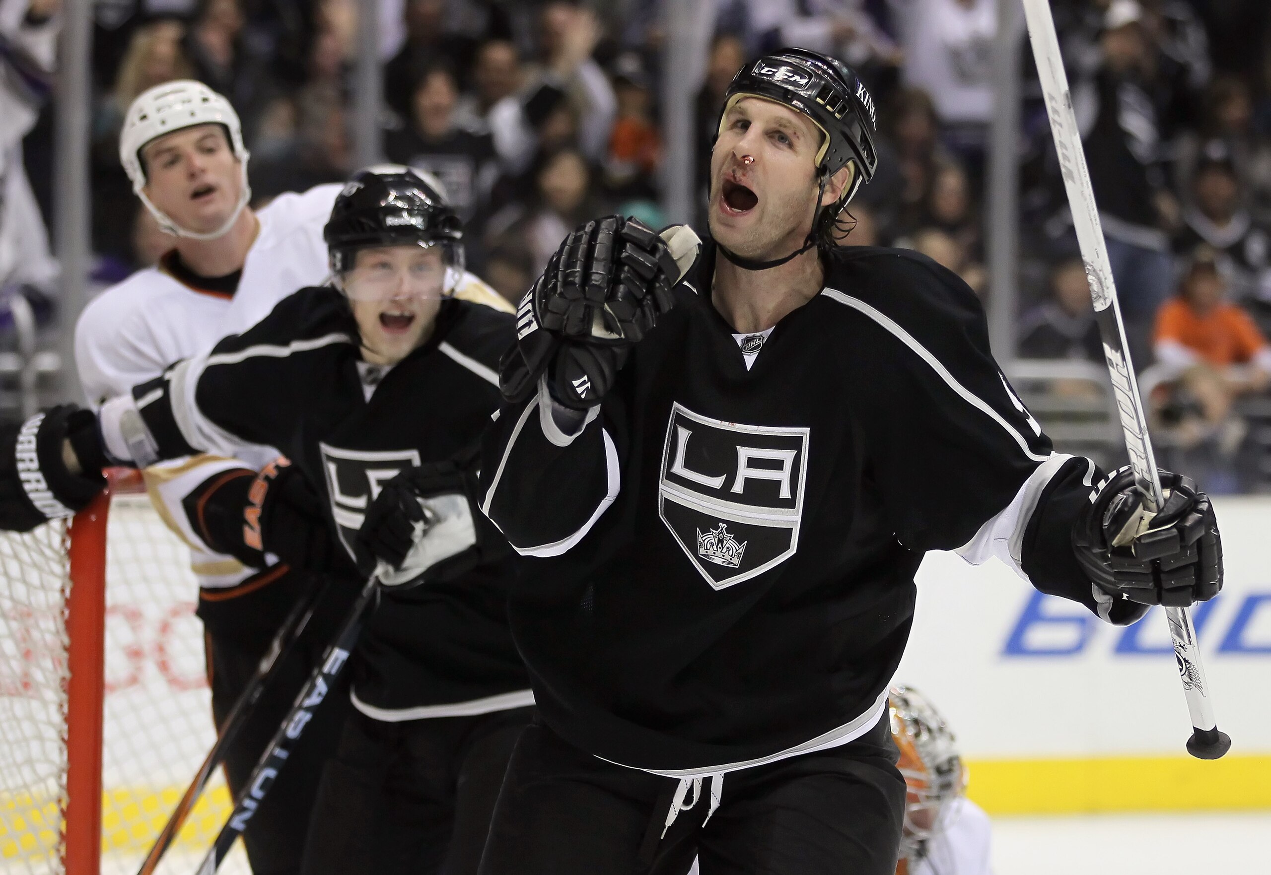 LOS ANGELES, CA - APRIL 09: Ryan Smyth #94 of the Los Angeles Kings celebrates a goal against the Anaheim Ducks in the second period at Staples Center on April 9, 2011 in Los Angeles, California. (Photo by Jeff Gross/Getty Images) LOS ANGELES, CA - APRIL 09: Ryan Smyth #94 of the Los Angeles Kings celebrates a goal against the Anaheim Ducks in the second period at Staples Center on April 9, 2011 in Los Angeles, California. (Photo by Jeff Gross/Getty Images)