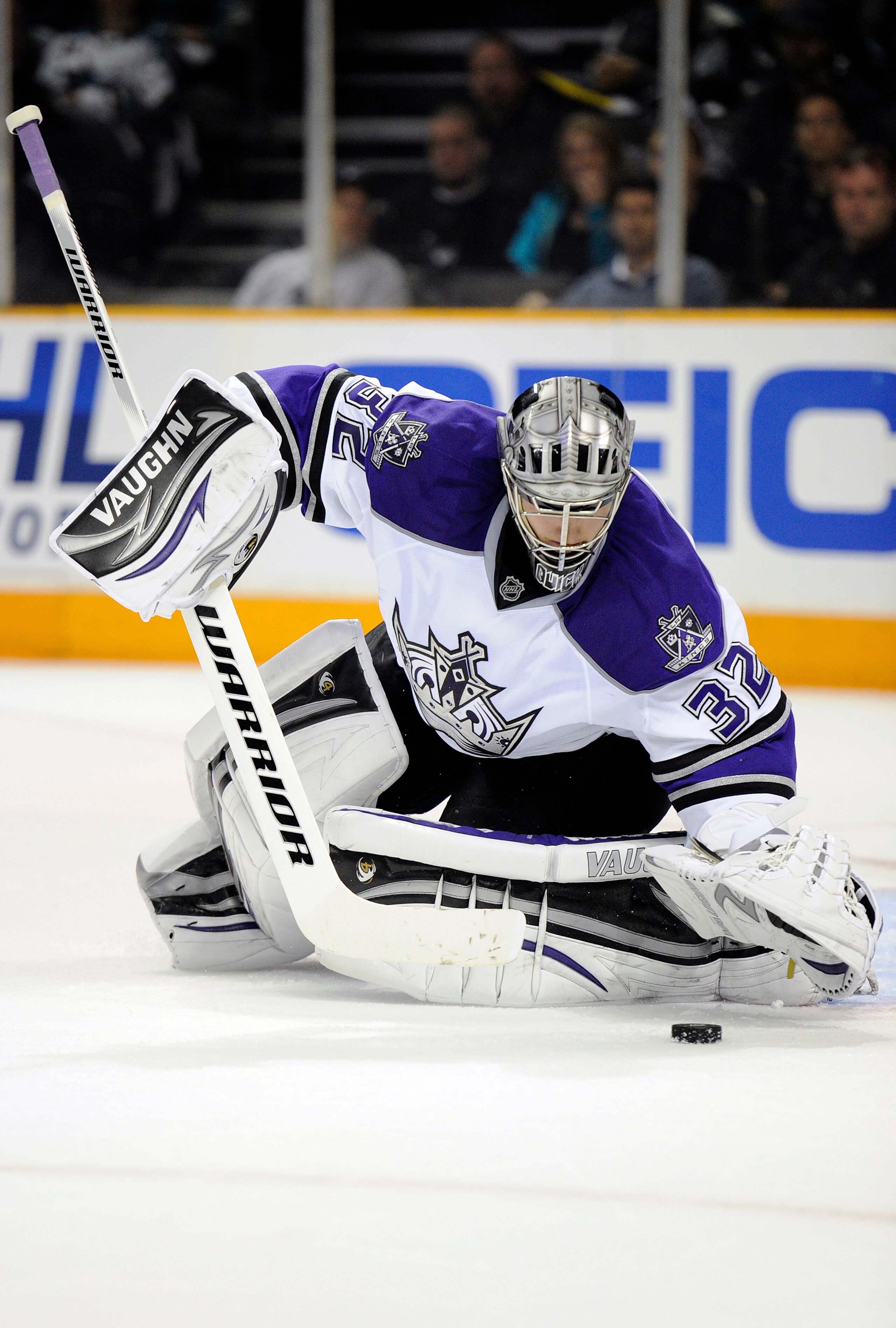 SAN JOSE, CA - APRIL 16: Jonathan Quick #32 of the Los Angeles Kings makes a glove hand save against the San Jose Sharks in Game Two of the Western Conference Quarterfinals during the 2011 NHL Stanley Cup Playoffs at the HP Pavilion on April 16, 2011 in SAN JOSE, CA - APRIL 16: Jonathan Quick #32 of the Los Angeles Kings makes a glove hand save against the San Jose Sharks in Game Two of the Western Conference Quarterfinals during the 2011 NHL Stanley Cup Playoffs at the HP Pavilion on April 16, 2011 in