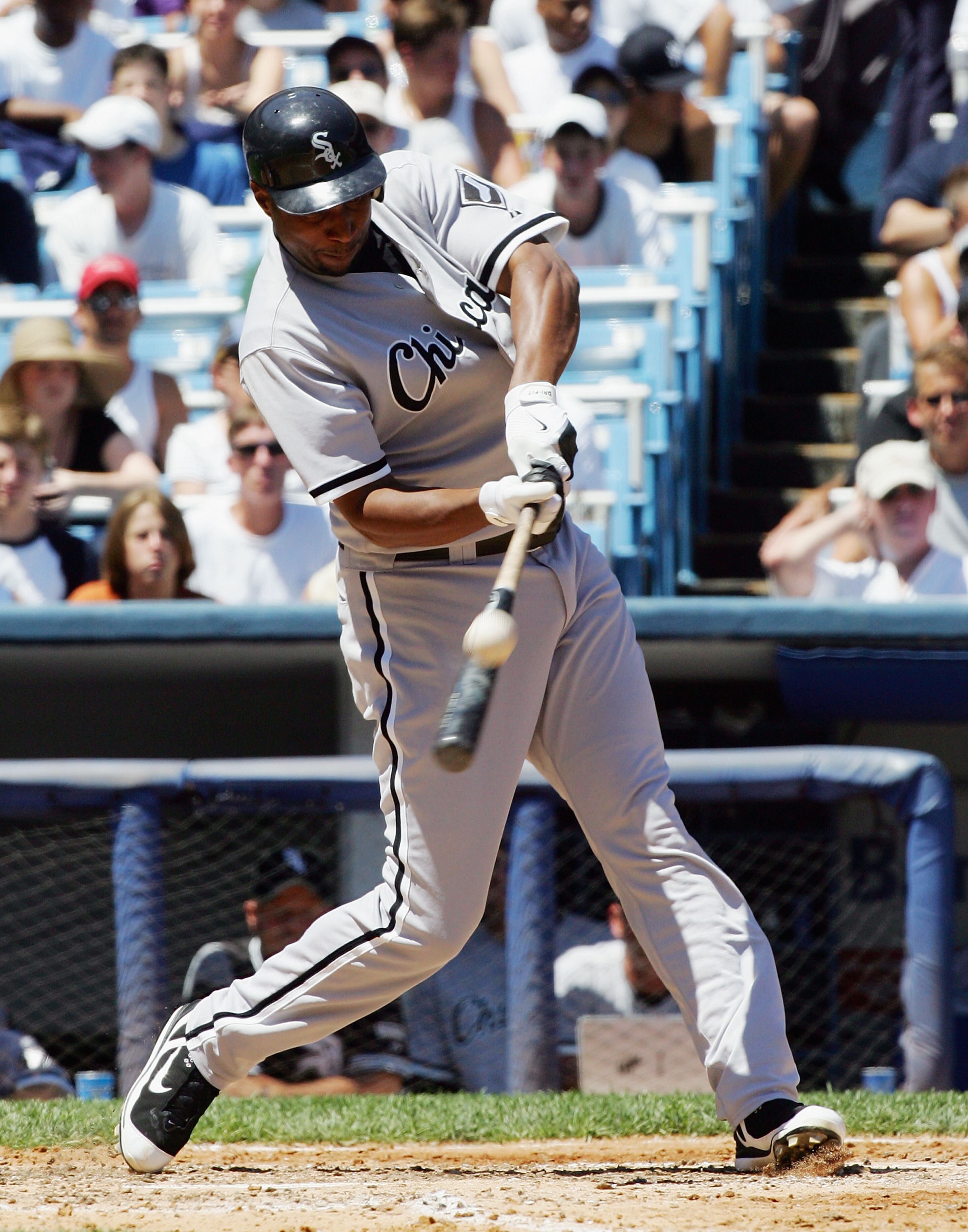 NEW YORK - JULY 16: Jermaine Dye #23 of the Chicago White Sox bats against the New York Yankees on July 16, 2006 at Yankee Stadium in the Bronx borough of New York City. The Yankees defeated the White Sox 6-4. (Photo by Jim McIsaac/Getty Images)