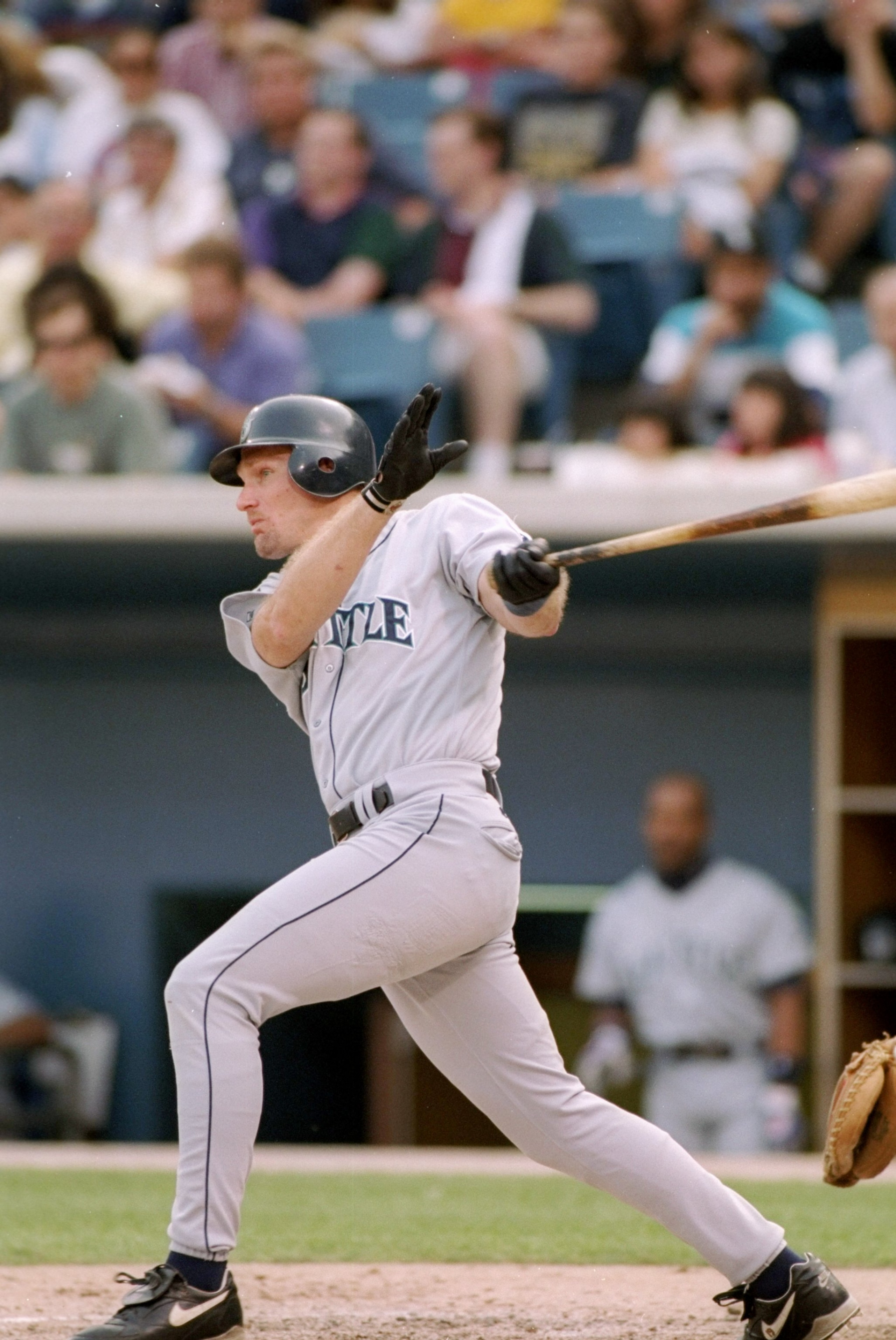 30 Jul 1994: Outfielder Jay Buhner of the Seattle Mariners swings at the ball during a game against the Chicago White Sox at Comiskey Park in Chicago, Illinois. The White Sox won the game 4-2. 30 Jul 1994: Outfielder Jay Buhner of the Seattle Mariners swings at the ball during a game against the Chicago White Sox at Comiskey Park in Chicago, Illinois. The White Sox won the game 4-2.