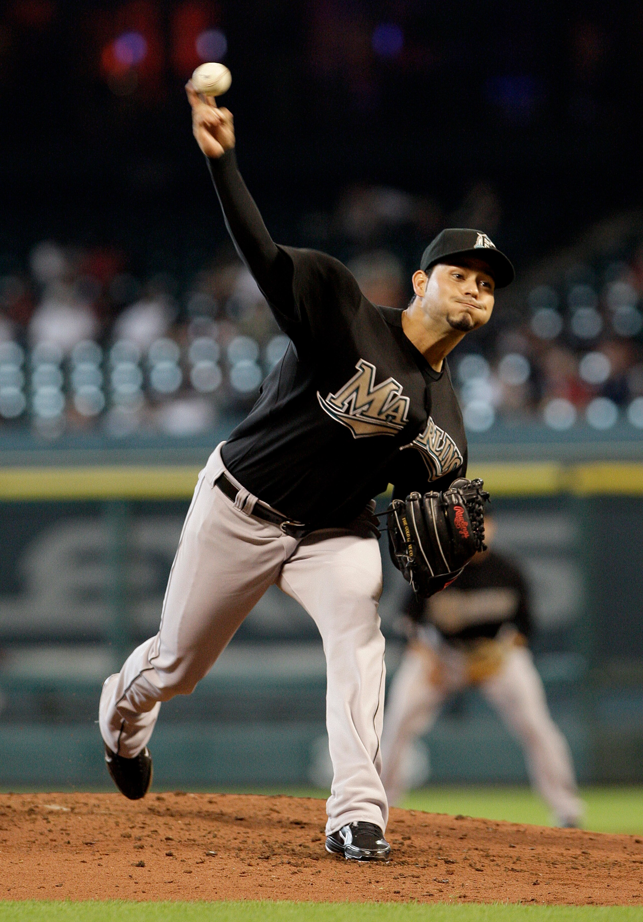 HOUSTON,TX- APRIL 10: Starting pitcher Anibal Sanchez #19 of the Florida Marlins delivers a pitch in the third inning against  the Houston Astros in a MLB  baseball game on April 10, 2011 at Minute Maid Park in Houston, Texas. (Photo by Thomas B. Shea / G