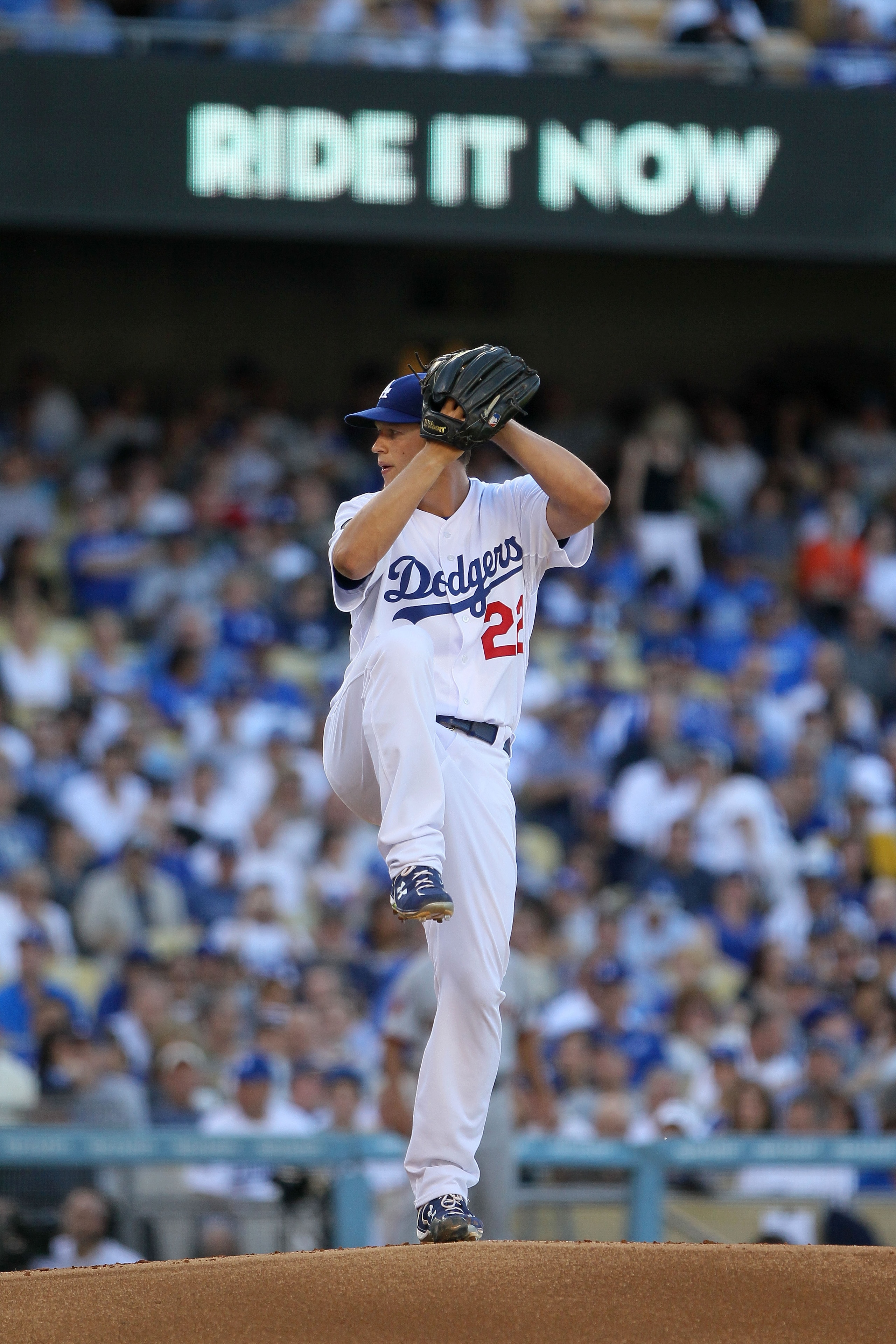 LOS ANGELES, CA - MARCH 31:  Clayton Kershaw #22 of the Los Angeles Dodgers throws a pitch against the San Francisco Giants on Opening Day at Dodger Stadium on March 31, 2011 in Los Angeles, California.  (Photo by Jeff Gross/Getty Images)