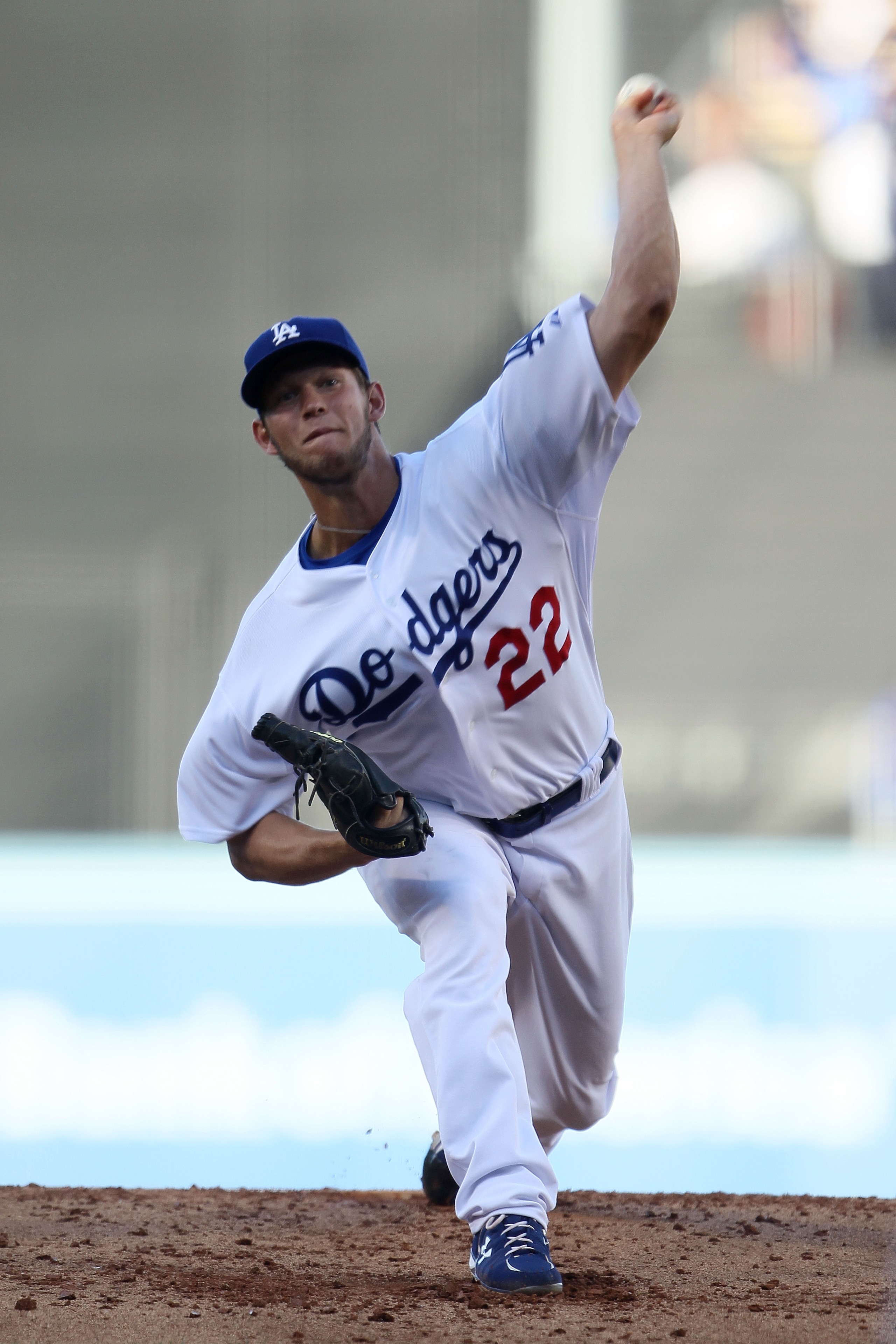 LOS ANGELES, CA - MARCH 31:  Clayton Kershaw #22 of the Los Angeles Dodgers throws a pitch against the San Francisco Giants on Opening Day at Dodger Stadium on March 31, 2011 in Los Angeles, California.  (Photo by Jeff Gross/Getty Images)