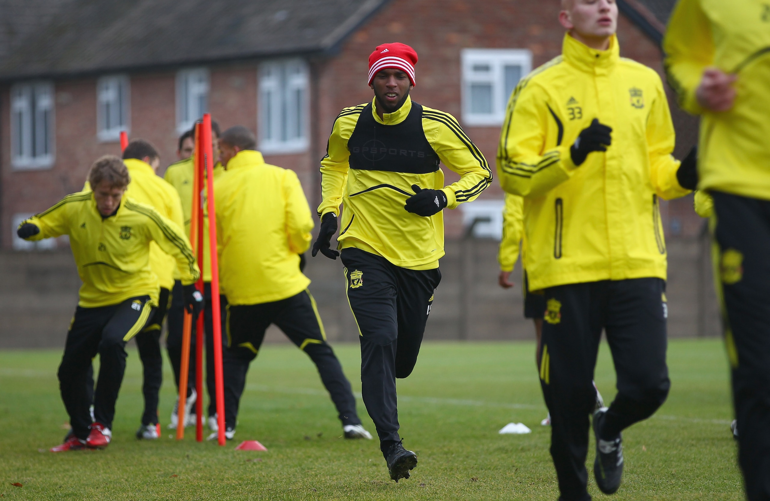 LIVERPOOL, ENGLAND - DECEMBER 14:Ryan Babel of Liverpool sprints during a training session ahead of their UEFA Europa League Group K match against Utrecht at Melwood Training Ground on December 14, 2010 in Liverpool, England.  (Photo by Clive Brunskill/Ge
