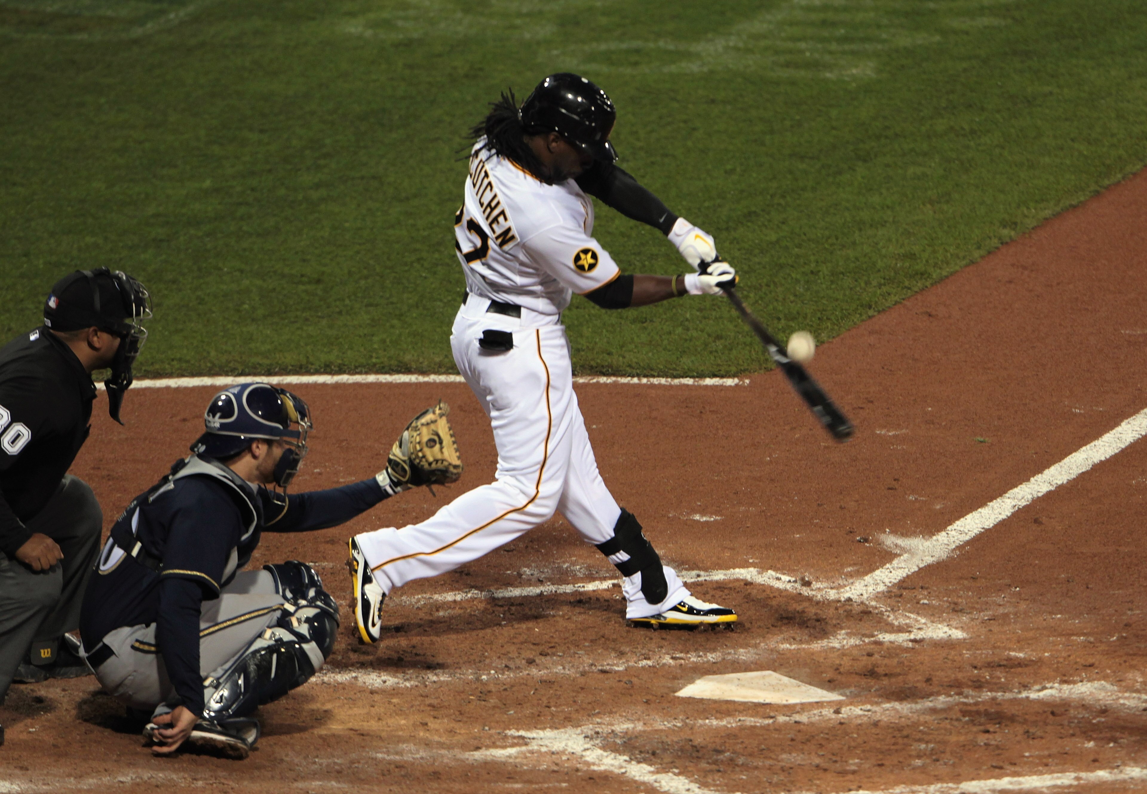 PITTSBURGH, PA - APRIL 14:  Andrew McCutchen #22 of the Pittsburgh Pirates takes a swing against the Milwaukee Brewers at PNC Park on April 14, 2011 in Pittsburgh, Pennsylvania.  (Photo by Scott Halleran/Getty Images)